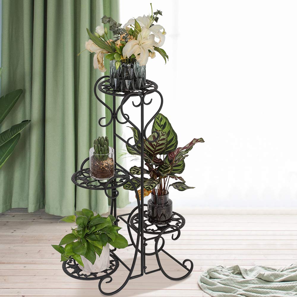 4-in-1 Tiered Metal Plant Stand for Indoor & Outdoor Use - 4-Tier Round Flower Shelf with Artful Design, Perfect for Medium & Large Pots - Ideal for Home, Garden, Balcony & Patio Decor
