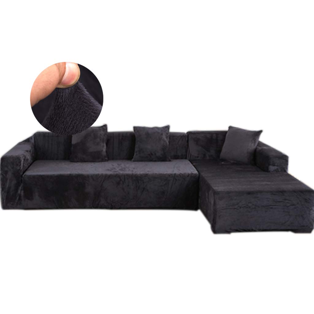 Anti-Wrinkle Velvet Sectional Sofa Slipcover - Thick Plush Suede L-Shaped Couch Cover with Full Protection (Dark Grey, XXXL) | Perfect for Living Room, Family Room & Pet-Friendly Home Decor