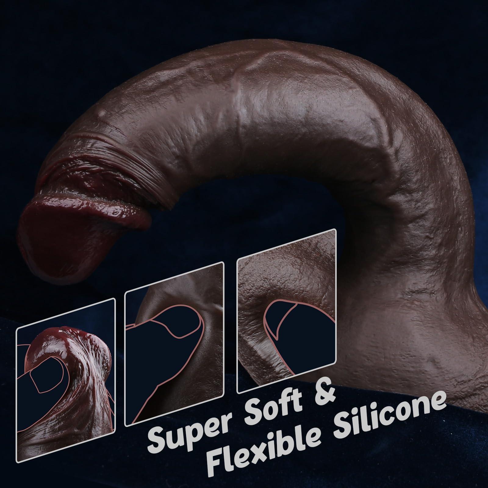 10.43 Inch Realistic Big Black Dildo - Ultra Skin-Like Feel, Extra Thick & Long with Powerful Suction Cup - Hands-Free Pleasure for Vaginal & Anal Play - Perfect for Couples, Solo Play & BDSM Scenes