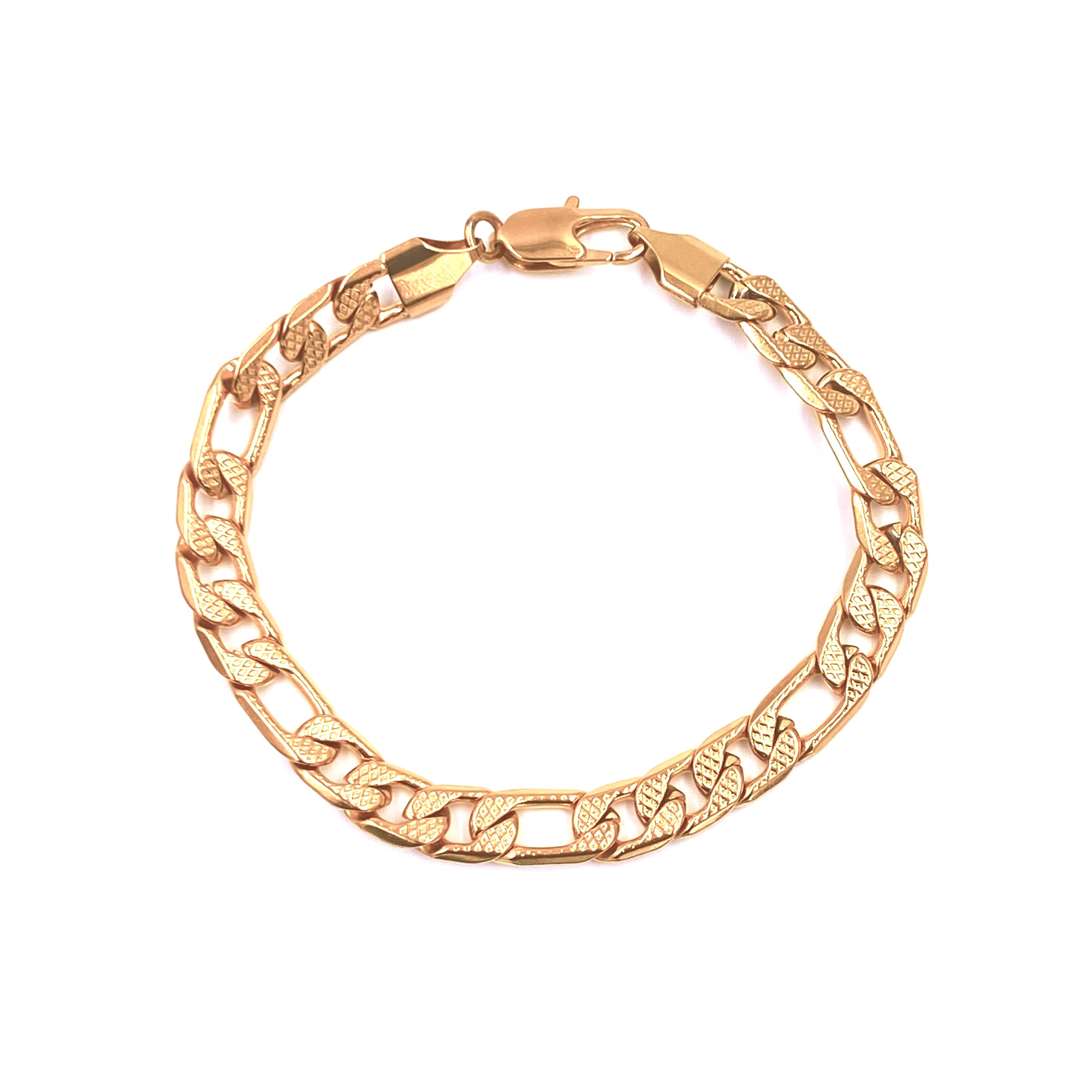 Premium Ashley Gold Stainless Steel Faceted Figaro Chain Bracelet for Men - Durable 18K Gold Plated Jewelry Gift for Him, Perfect for Date Nights & Formal Occasions