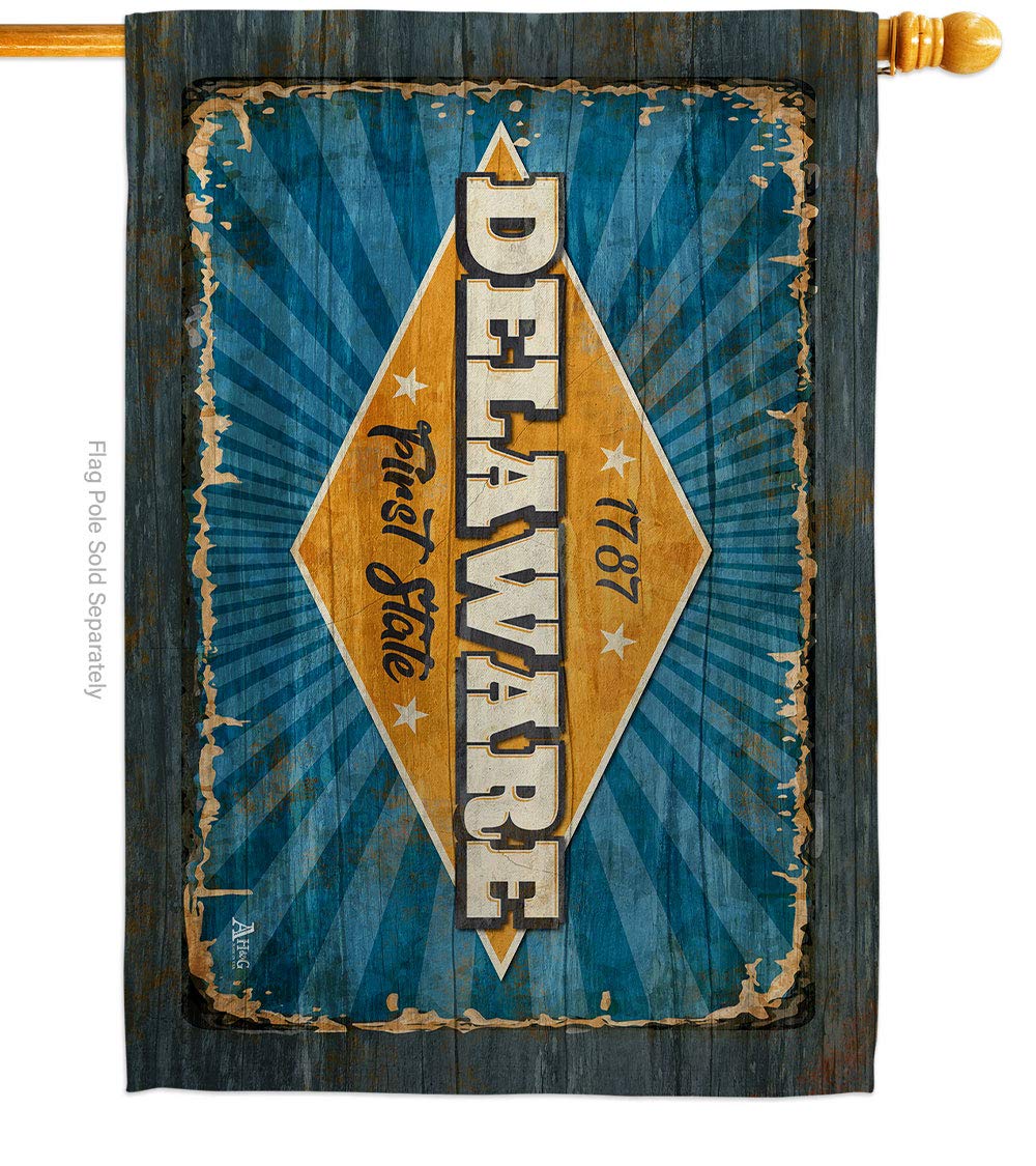 Deluxe Vintage Delaware State Flag - Double-Sided American Made House & Garden Banner for Yard, Porch, and Outdoor Decor - USA Crafted Americana Home Decoration Gift