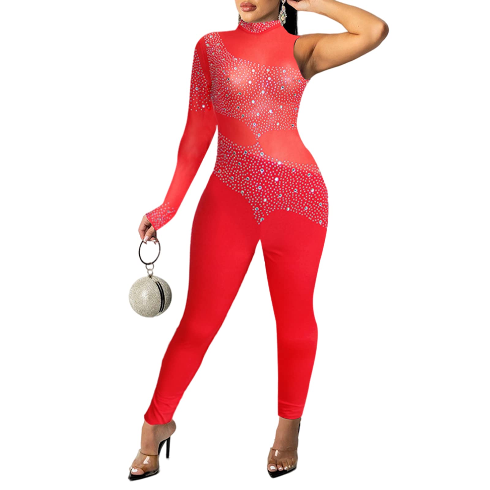 Ekaliy Women's Sheer Mesh Leopard Print Bodycon Jumpsuit - Sexy One Piece Clubwear Romper for Night Out, Party & Special Occasions