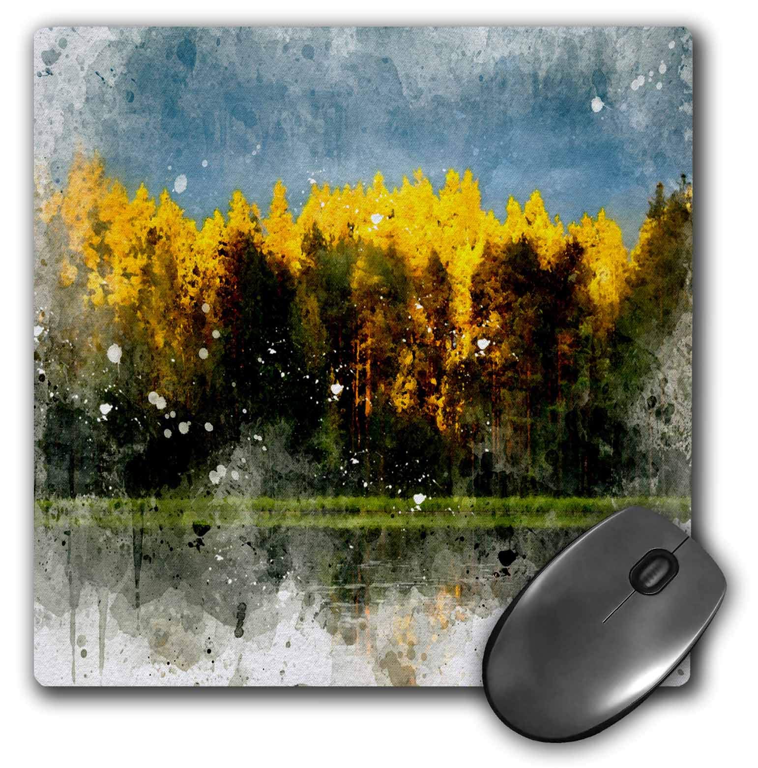 3D Printed Mousepad with Impressionist Mixed Media Art - Bold Bright Yellow Fall Tree Watercolor Design by Anne Marie Baugh - Non-Slip Rubber Base for Office & Gaming Desks - Perfect for Computer Workstations & Home Offices
