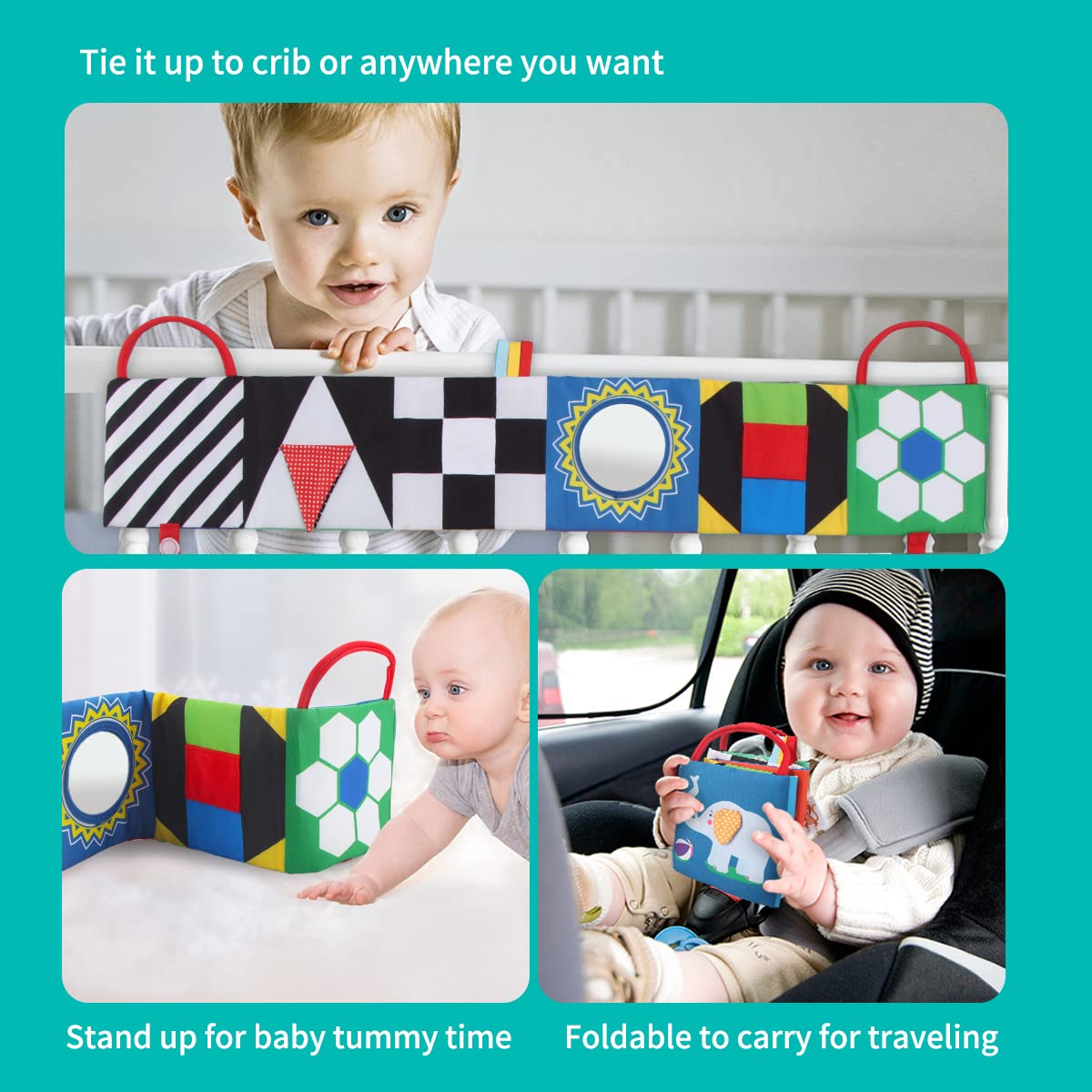 Joyfia High Contrast Baby Books & Sensory Cloth Toys for 0-18 Months - Infant Tummy Time, Car Seat & Stroller Activity - Newborn Developmental Gift for Boys & Girls | Perfect for Early Learning & Travel Entertainment