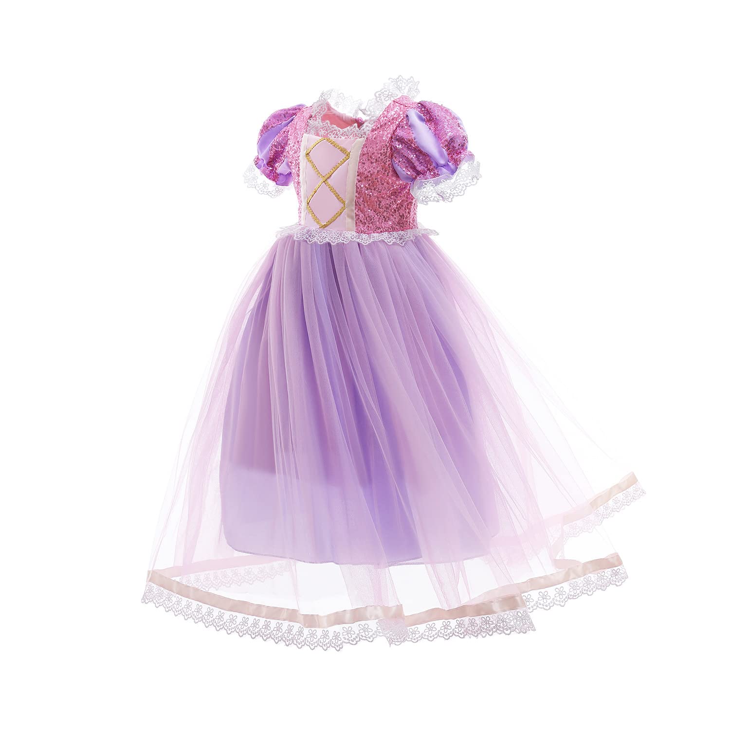 Rapunzel Princess Dress for Girls - Halloween Costume & Cosplay Tutu Dress with Short Sleeves | Perfect for Dress Up Parties, Birthday Celebrations & Disney Theme Events