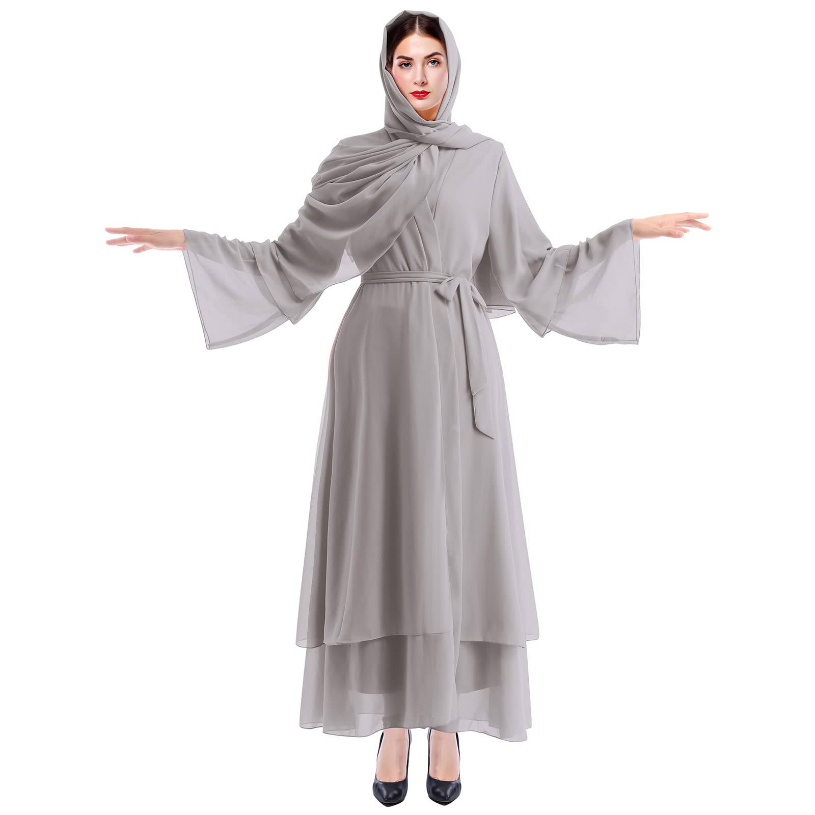 Elegant Muslim Abaya Dress for Women - Long Sleeve Islamic Dubai Abaya Cardigan Robe - Modest Middle East Prayer Dress with Hijab - Perfect for Prayer, Mosque, and Special Occasions