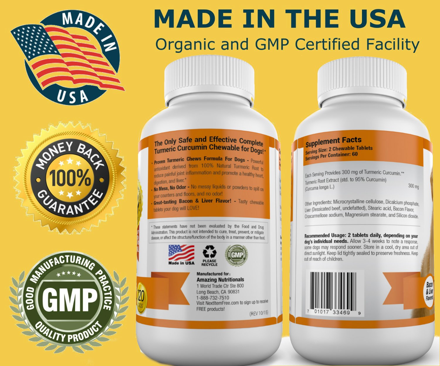 Premium Omega-3 Fish Oil & Turmeric Curcumin Supplement for Dogs - All-Natural Antioxidant Chews for Healthy Coat, Brain Function & Joint Support - 240 Tasty Soft Chews (2 x 120 Count) - Ideal for Senior Dogs & Pets with Digestive Issues
