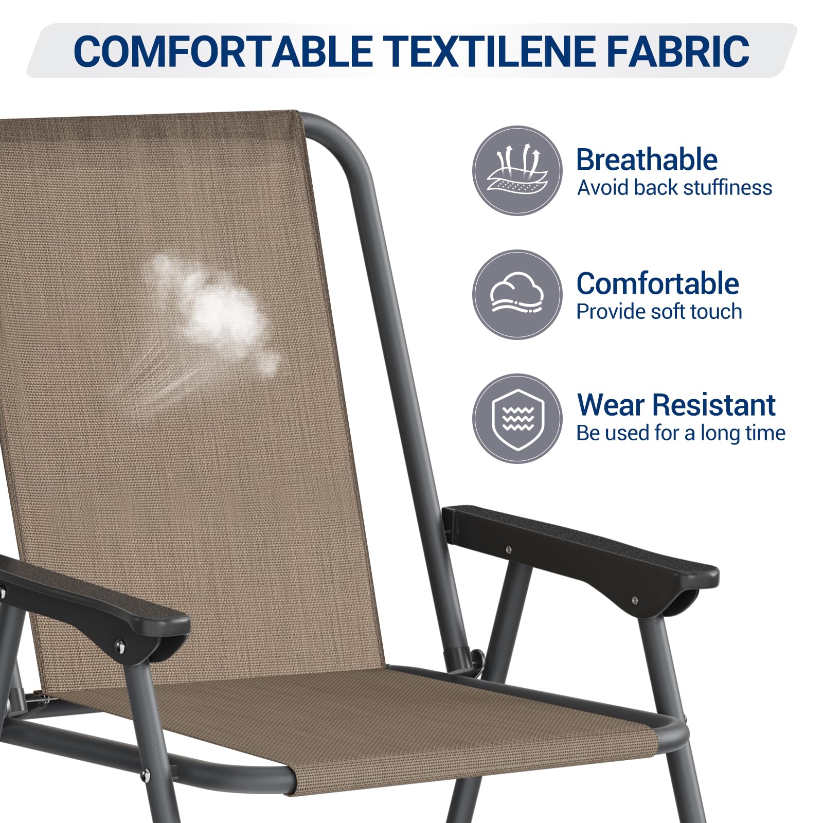 UDPATIO 4-Piece Folding Patio Dining Chair Set - Lightweight Steel Frame & Weatherproof Textilene Fabric - Compact Folding Design (5.7lbs Each, 220lb Capacity) - Perfect for Outdoor Dining, Poolside Lounging & Backyard Relaxation - Brown