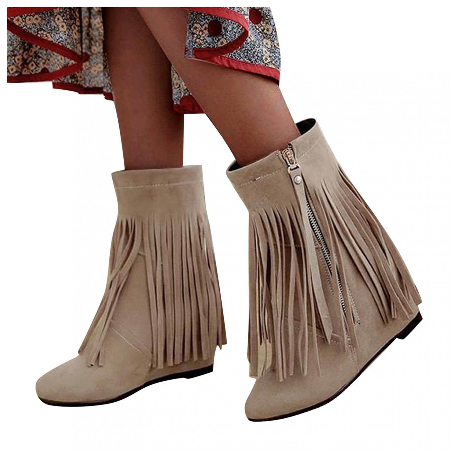 NOLDARES Women's Thigh High Buckle Stretchy Wedge Boots with Side Zipper - Block Heel Slip On Over The Knee Boots for Casual Wear, Party & Night Out