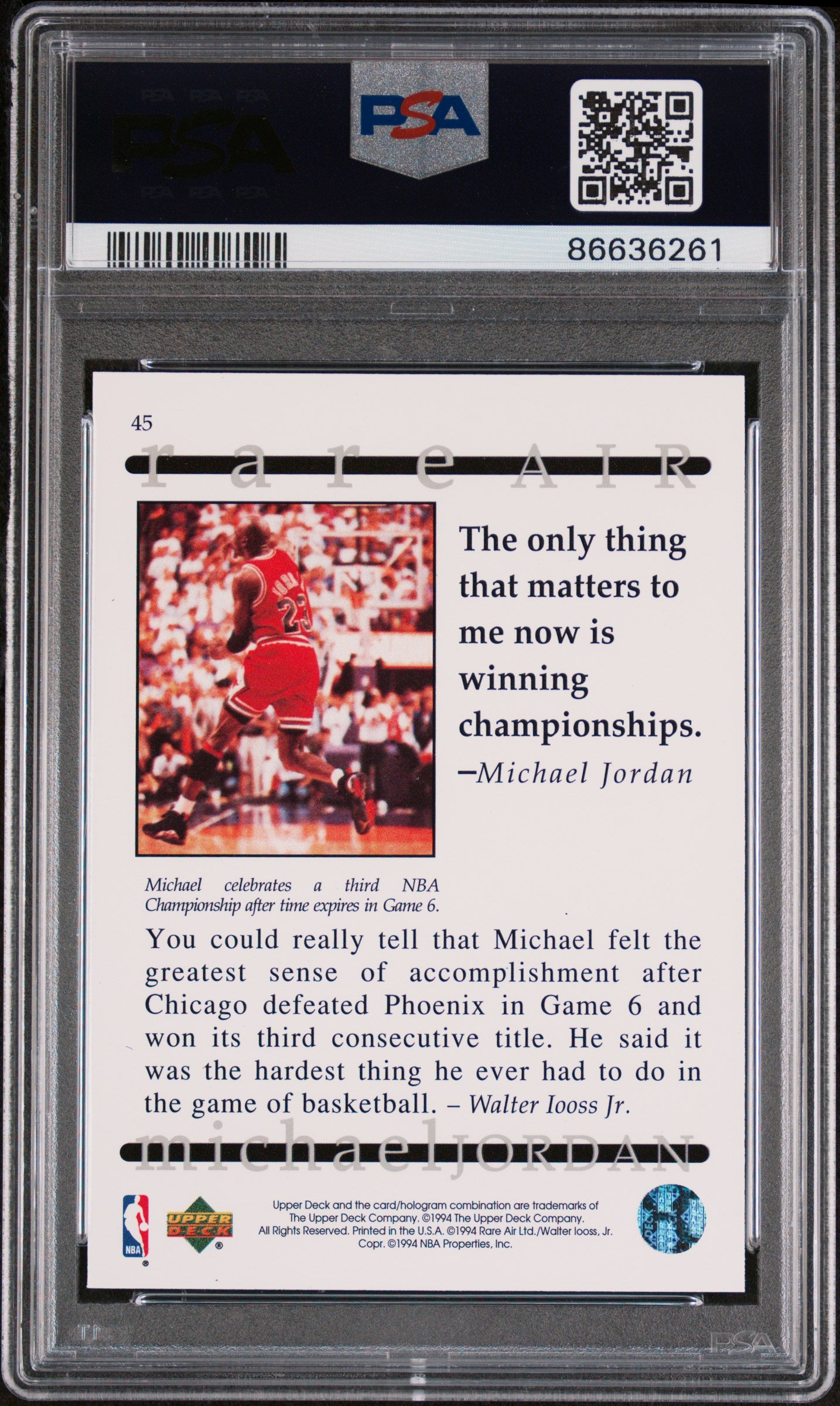 1994 Upper Deck MJ Rare Air Michael Jordan #45 PSA 9 Mint Basketball Card - Perfect for Collectors, Sports Memorabilia & Investment