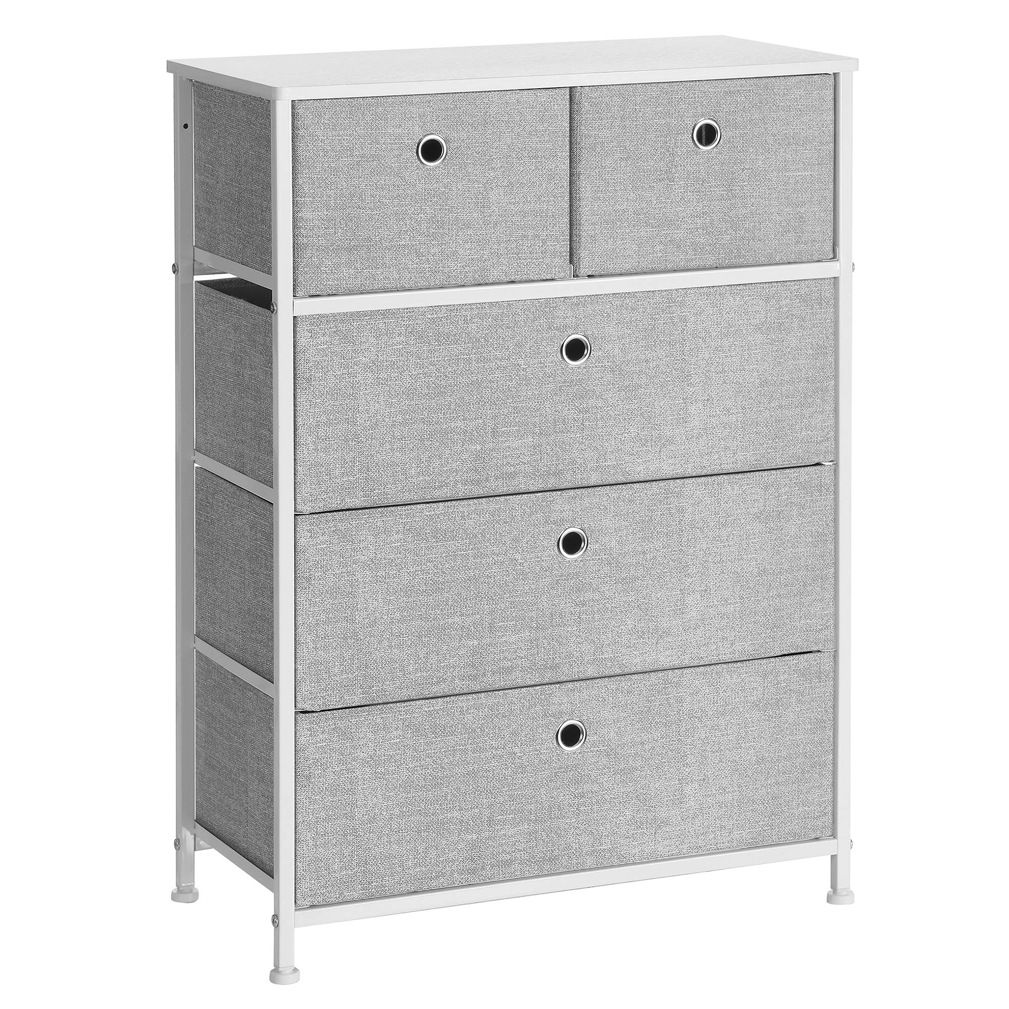 SONGMICS 5-Drawer Fabric Storage Chest, 23.6 x 11.8 x 32.9 Inches, Gray - Organizer for Closet, Bedroom, Dorm, Nursery & Apartment - Perfect for Clothes, Toys, Blankets & Home Organization