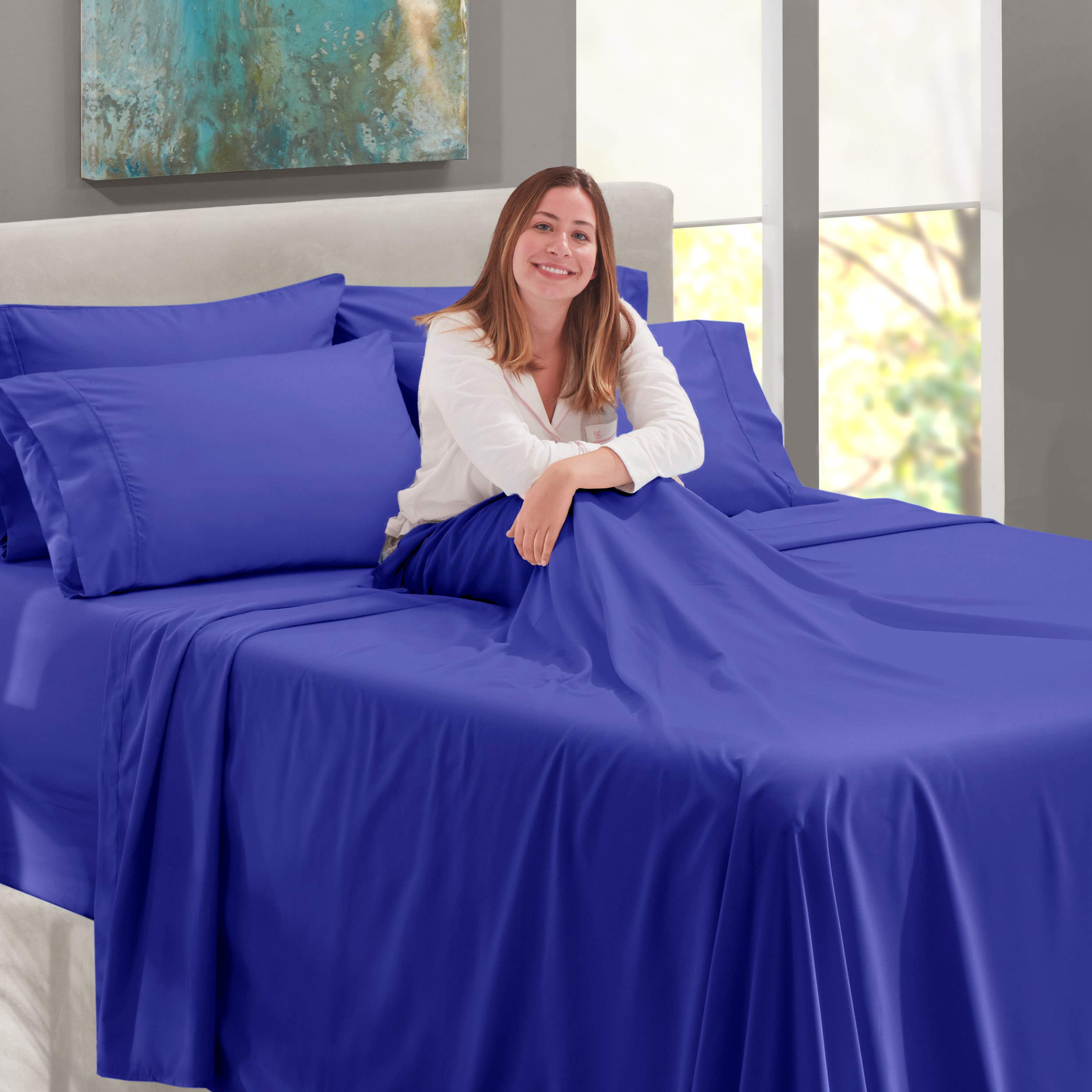 Premium 6-Piece California King Sheet Set - 100% Cotton 800 Thread Count Ultra Soft Bedding with 24