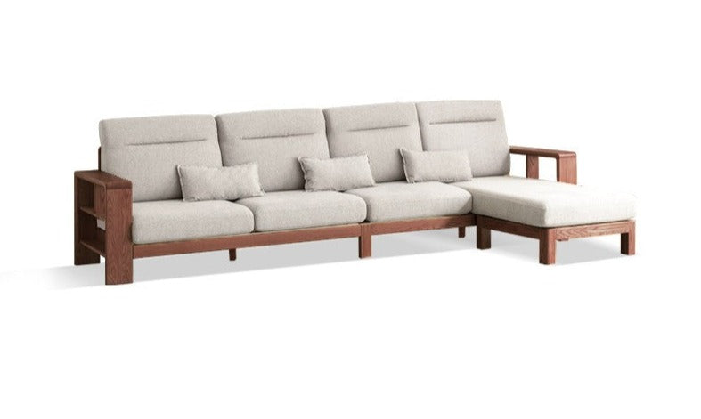 Premium Oak Solid Wood Sectional Sofa Set - Modern L-Shaped Couch with Storage for Living Room, Lounge & Family Room - Durable Hardwood Furniture for Home Decor