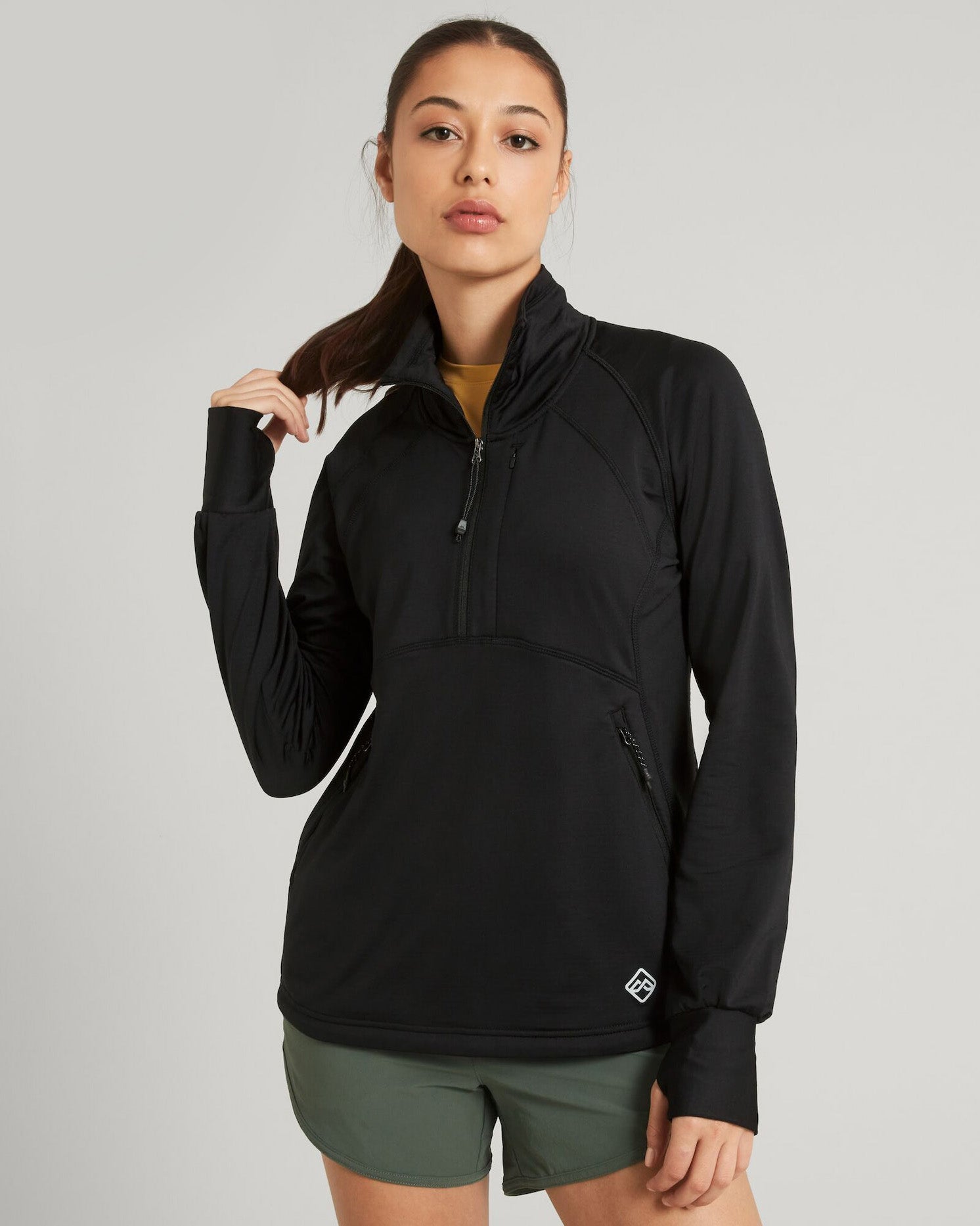 ULT Hike Women's Quarter Zip Pullover Fleece Jacket - Black | Lightweight Hiking & Outdoor Layering for Women