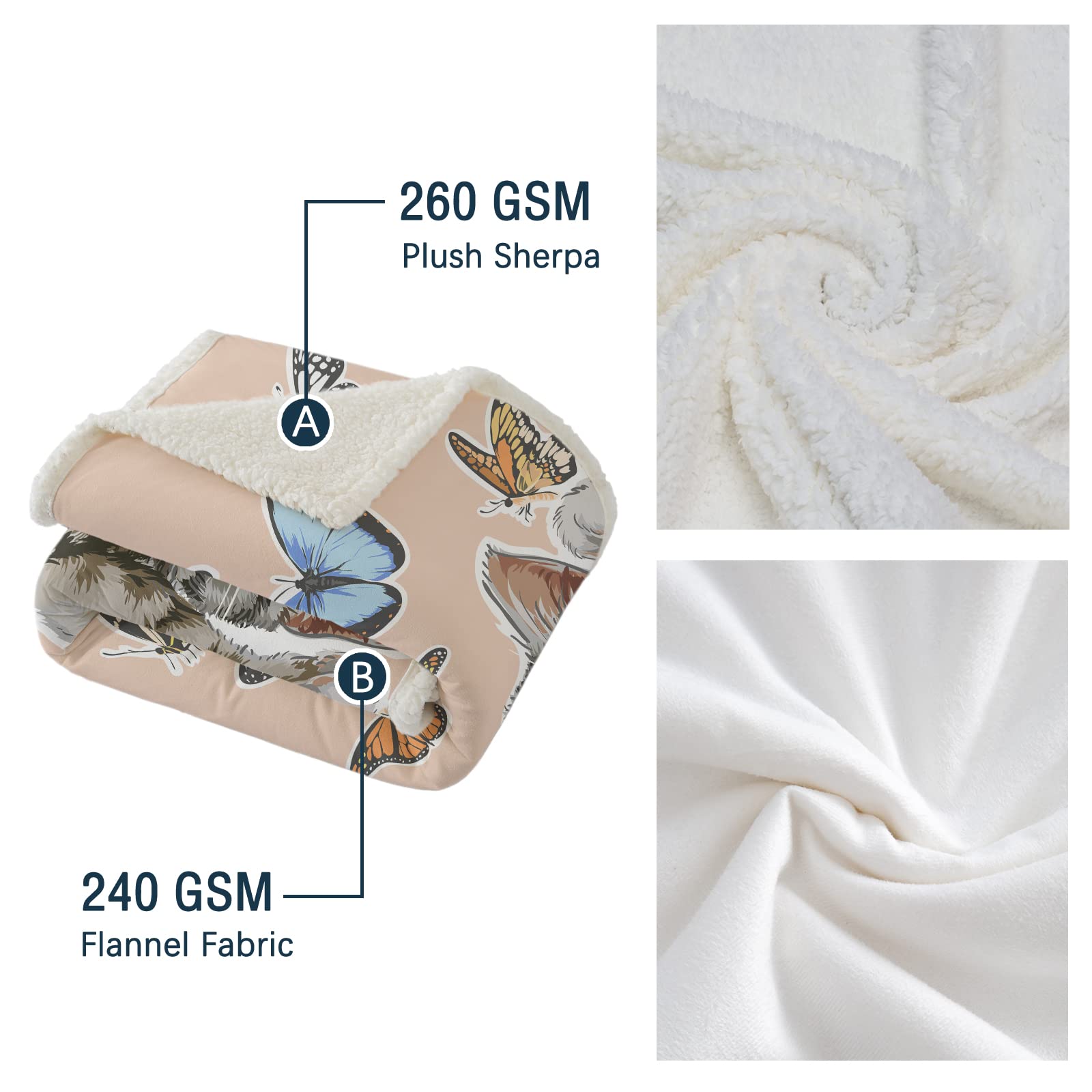 SOULZZZ Light Pink Cat Sherpa Blanket Queen Size 90x90 Inch - Soft Fluffy Plush Throw for Teens & Young Adults - Cute Persian Cat & Butterflies Design - Perfect for Cat Lovers, Nap Time, Bedroom Decor, and Cozy Winter Nights
