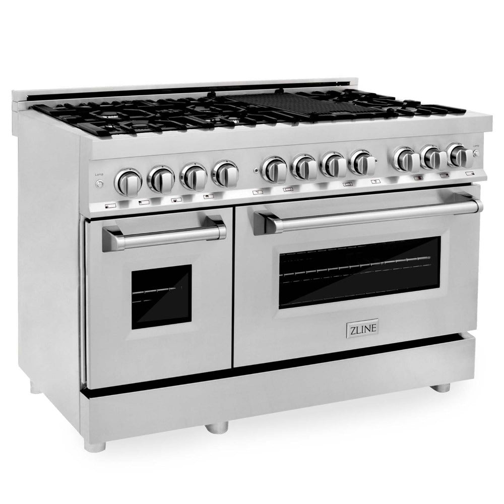 ZLINE 48 Inch Professional Kitchen Package - Stainless Steel Dual Fuel Range & Convertible Vent Hood (2KP RARH48) | Perfect for Home Chefs & Modern Kitchens