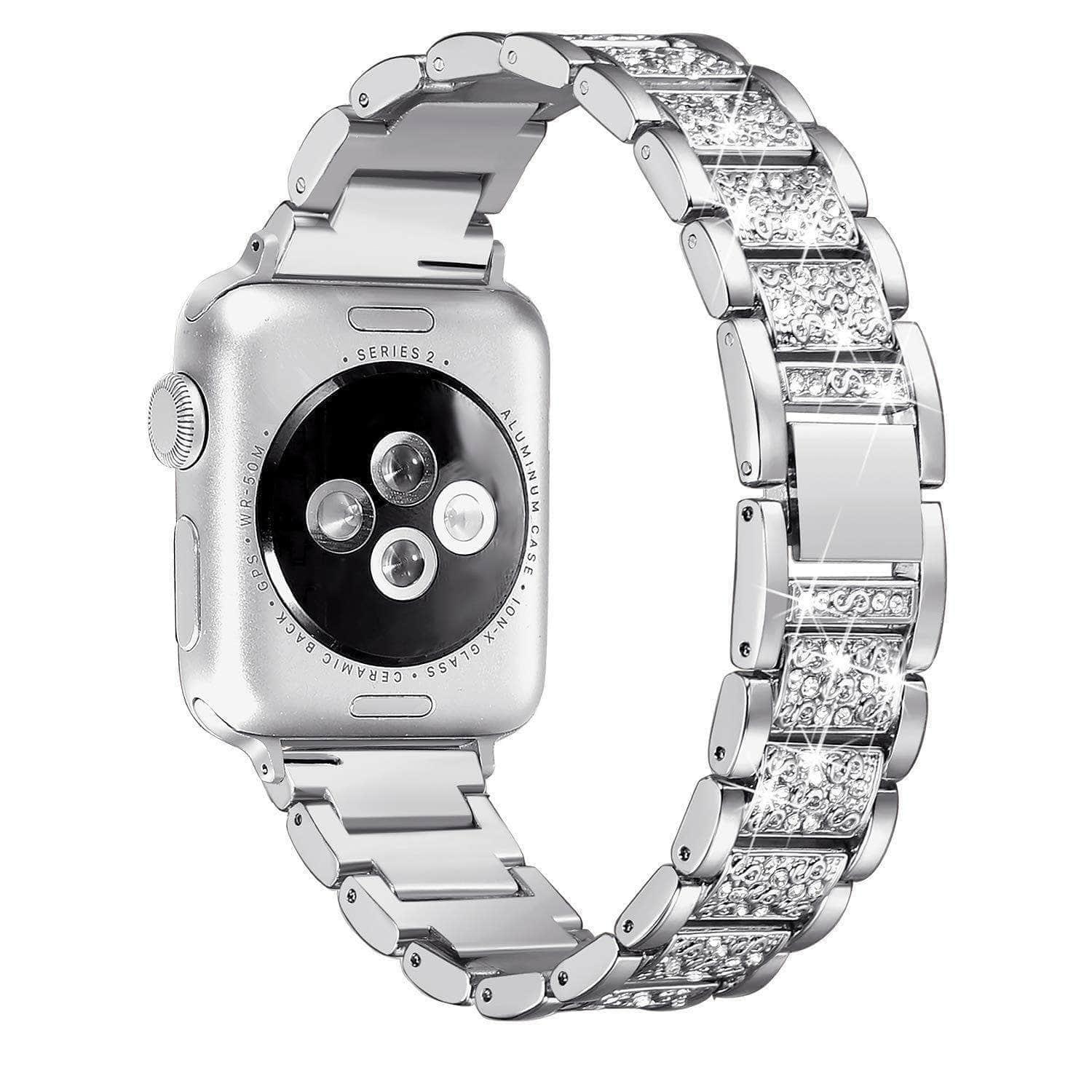 Diamond Band for Apple Watch Series 6/5/4/3/SE - 44mm 42mm 40mm 38mm Stainless Steel Replacement Strap - Perfect for Workouts, Daily Wear & Special Occasions