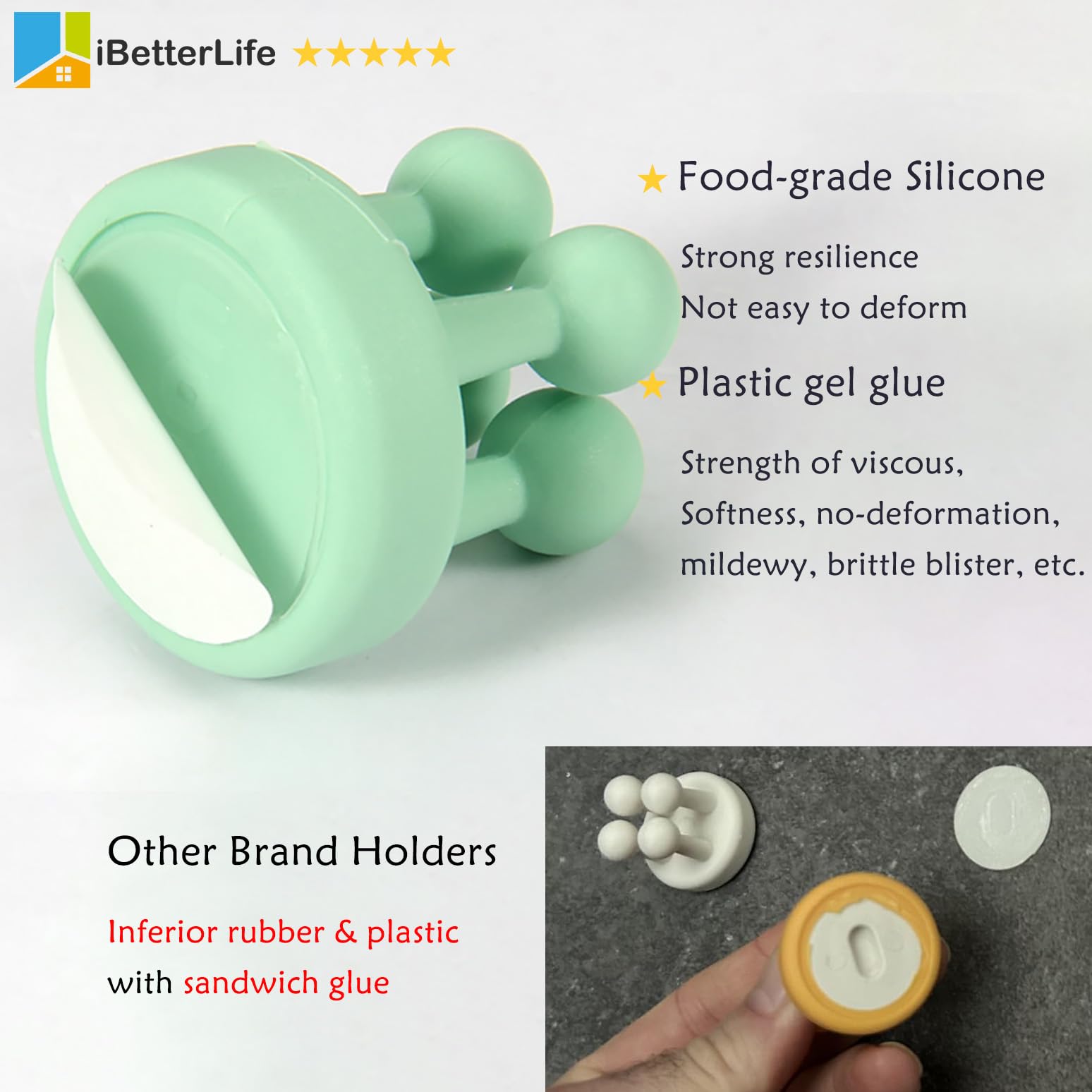 iBetterLife 4Pcs Silicone Toothbrush Holder - Self Adhesive Bathroom Organizer for Toothbrushes, Razors & Loofah | Wall Mounted Shower Storage for Kids, Kitchen, Living Room & Office | Space Saving & Waterproof Design for Daily Use