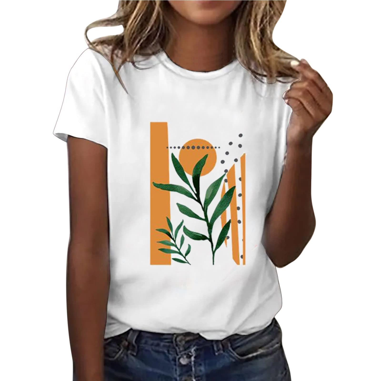 Women's Summer Casual Short Sleeve T-Shirt - Round Neck Printed Loose Blouse Top & Tunic Tee for Beach, Vacation, and Everyday Wear