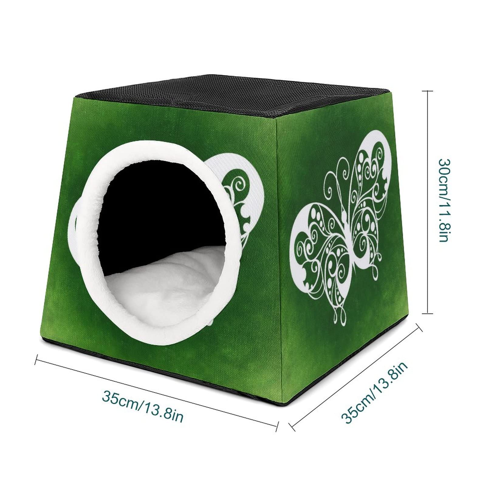 Printed Cat Houses & Condos - Foldable Cat Cube Bed with Removable Pillow, Green Butterfly Design | Cozy Pet Furniture for Indoor Cats, Perfect for Lounging & Napping in Living Room or Bedroom