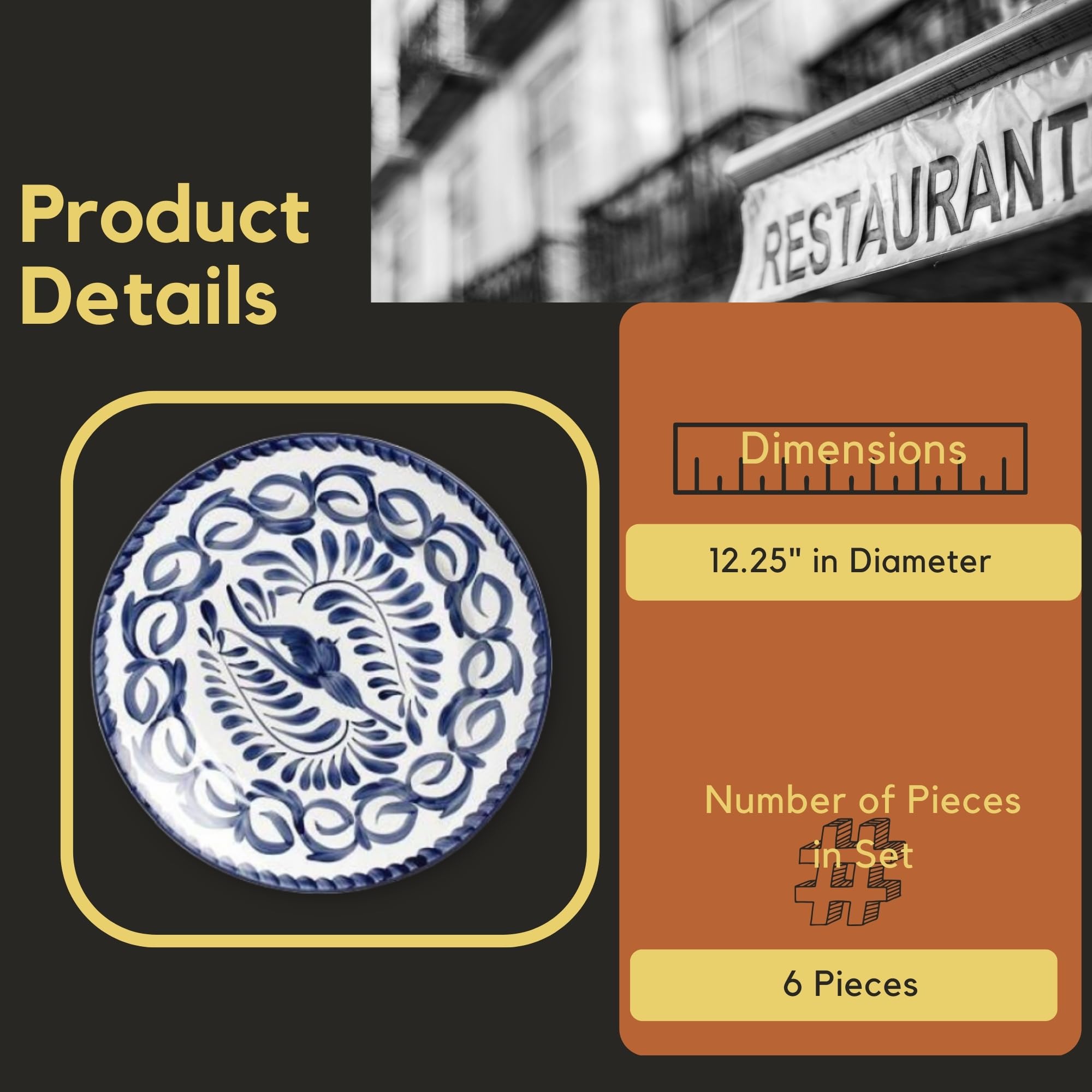 Anfora Puebla Blue Charger Plate - 12 Inch Decorative Dinner Plate for Formal Dining, Weddings & Special Occasions - Elegant Table Setting Accent Piece