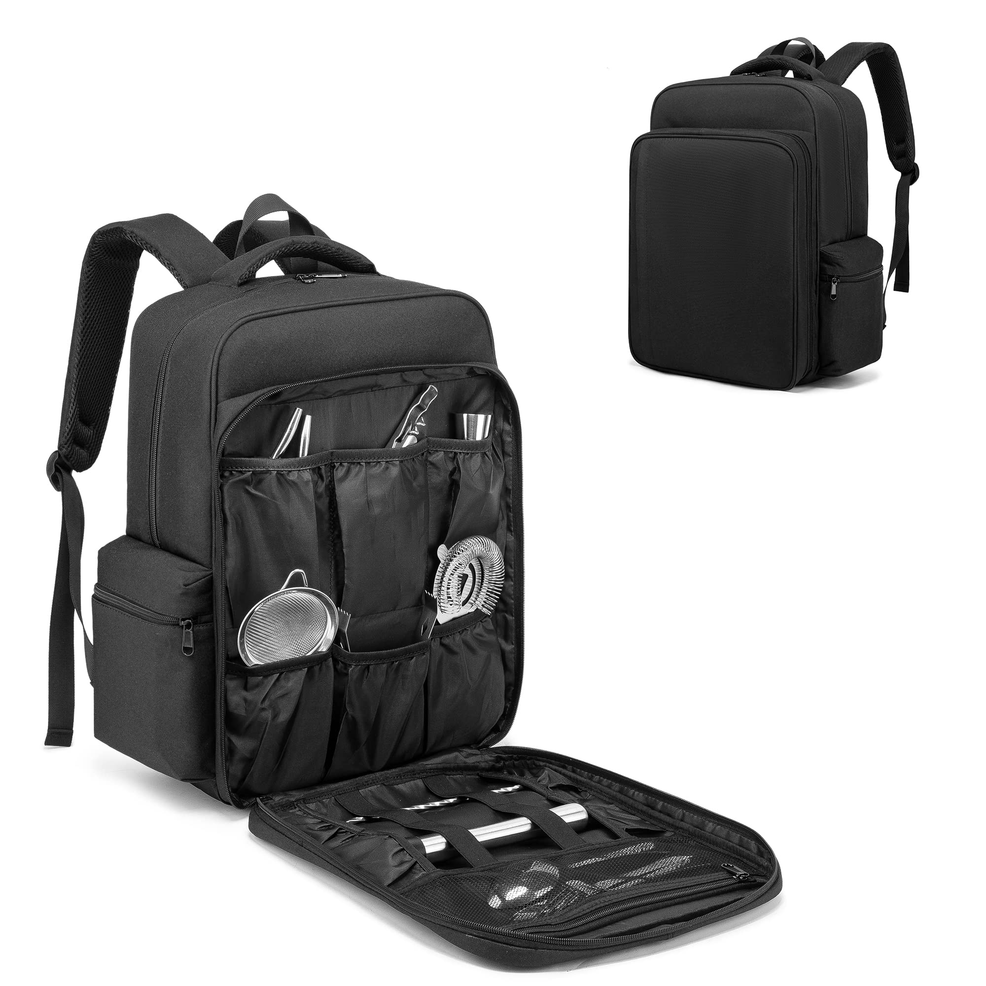 Hritok Bartender Travel Backpack with Insulated Cooling Pouches & Padded Compartments - Wine & Cocktail Shaker Organizer for Bar Tools Set - Perfect for Home, Outdoor, Patio Parties & Travel - Durable Bar Accessories Storage Bag