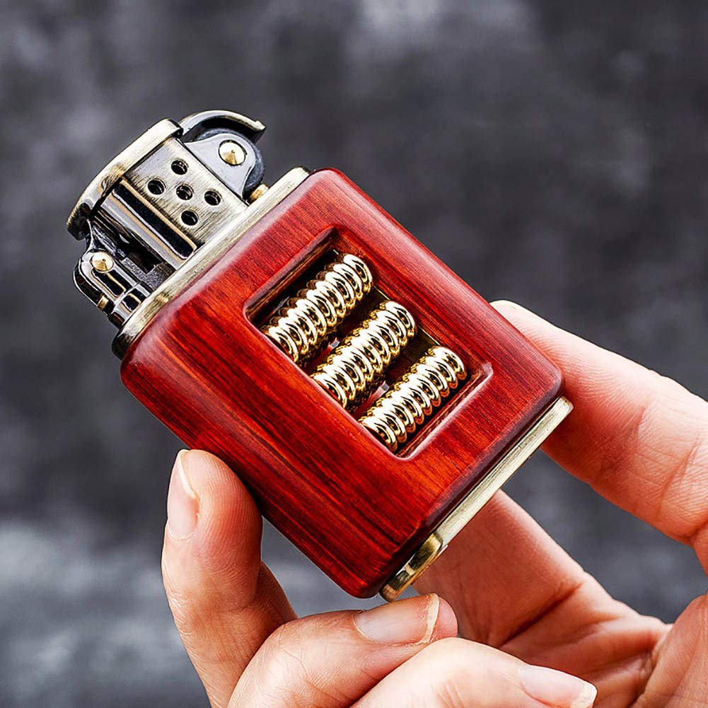 Vintage Windproof Brass Lighter - Antique Kerosene Flip Lighter with Wooden Case for Smoking & Outdoor Use
