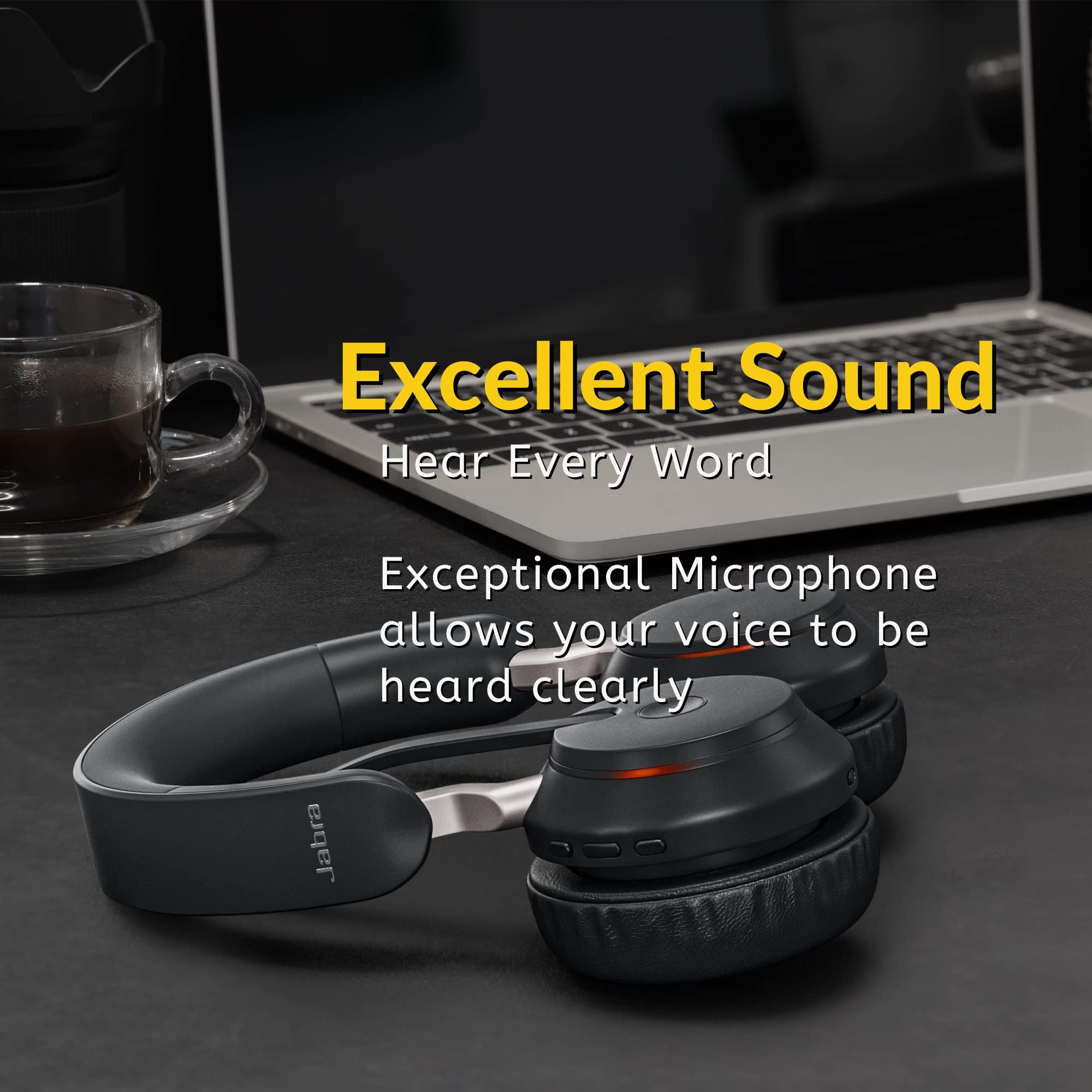 Jabra Evolve2 65 UC Wireless Bluetooth Headset with Noise-Canceling Mic - USB Dongle & Stand Included for Zoom, Webex, Teams | Crystal Clear Calls | Global Teck Gold Support Bundle | Perfect for Home Office & Remote Work Meetings