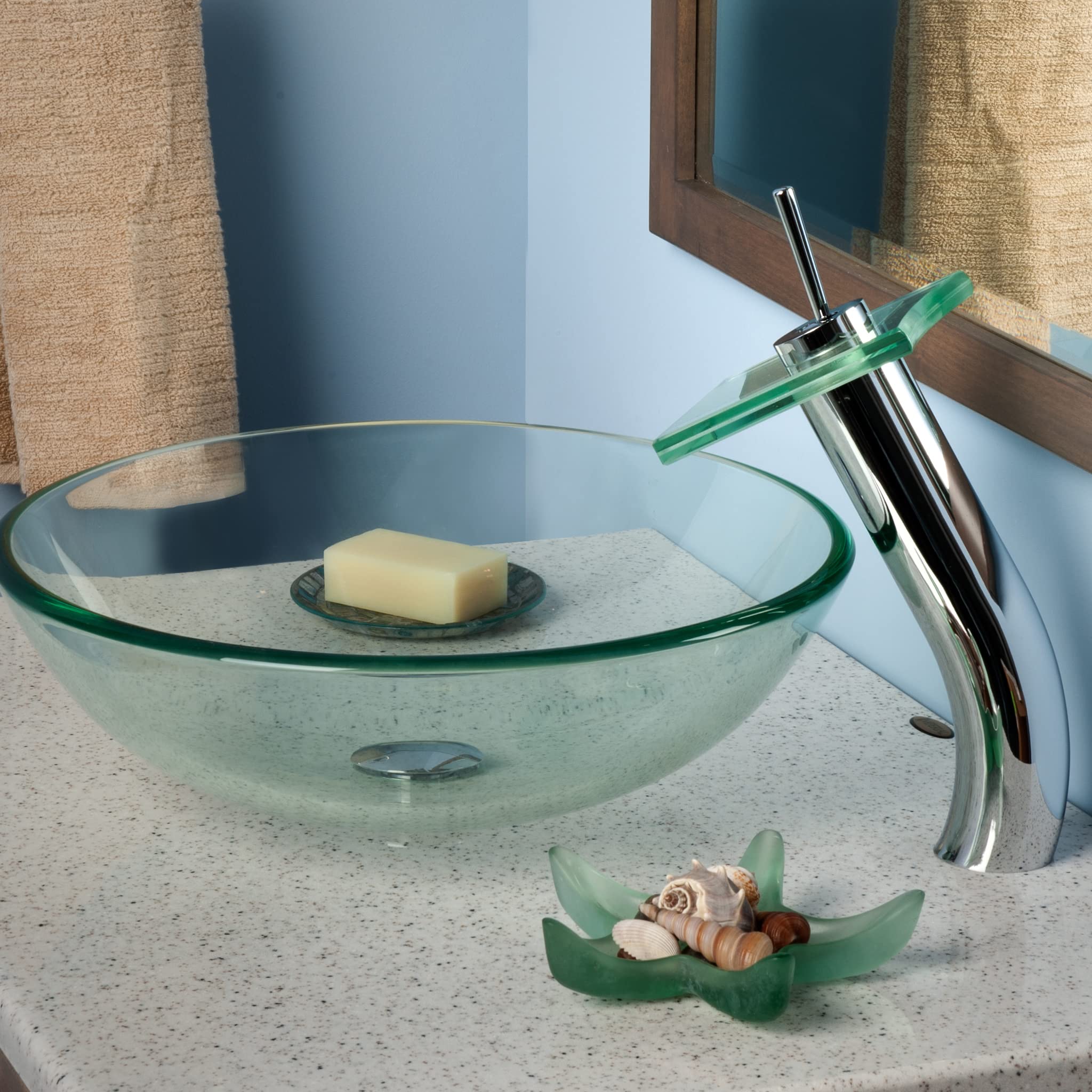 Novatto BONIFICARE Modern Glass Vessel Bathroom Sink Set with Chrome Faucet - Perfect for Contemporary Bathroom Vanities, Powder Rooms, and Luxury Home Decor