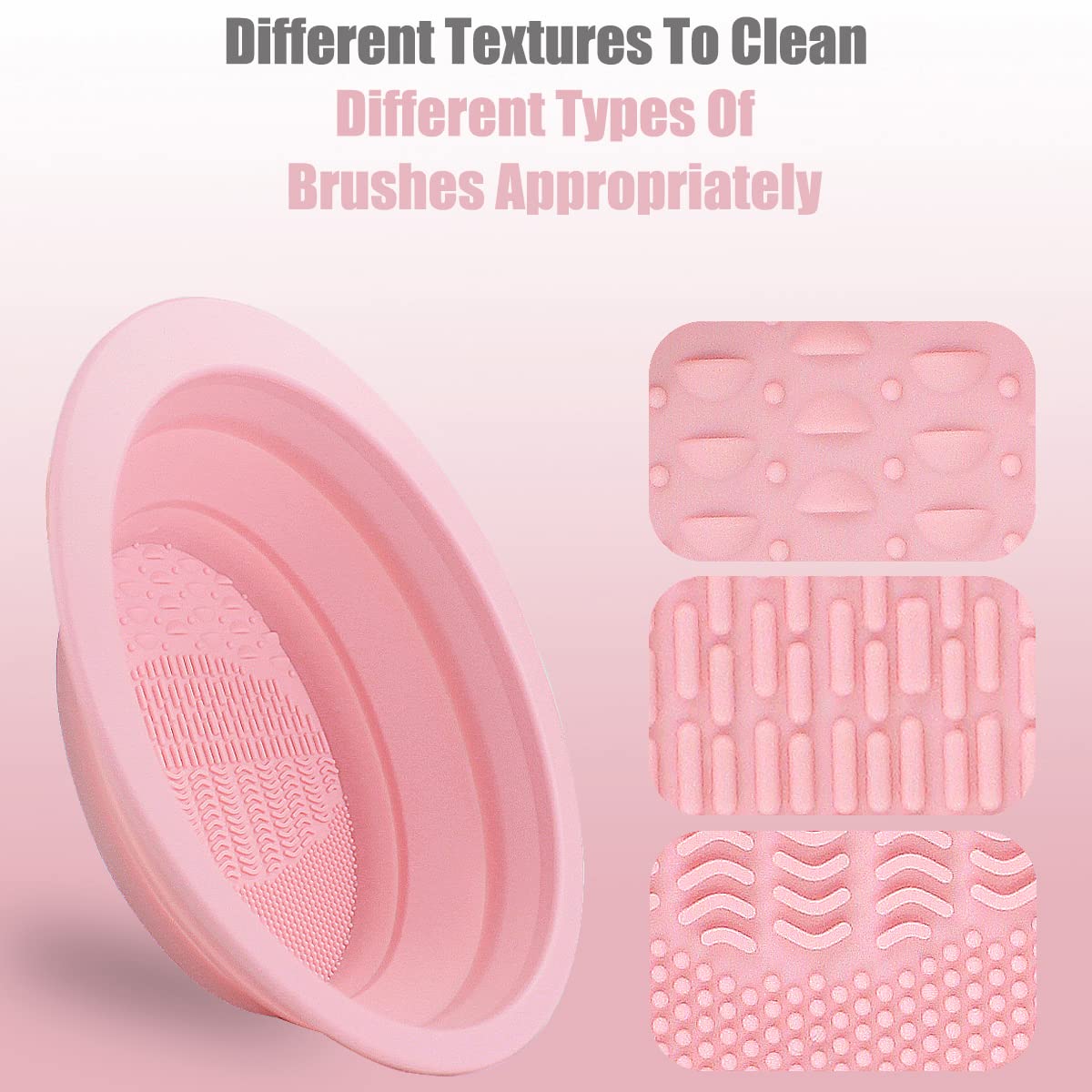 Foldable Silicone Makeup Brush Cleaning Mat & Bowl Set - Easy Clean Girl Makeup Brush Cleaner Washing Tool with Non-Slip Pad (Pink) | Perfect for Home, Travel & Professional Makeup Brush Care
