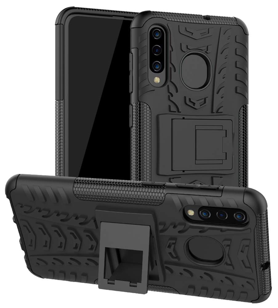 Shockproof Slim Protective Hard Phone Case with Kickstand for Samsung Galaxy A20 - Durable Cover for Everyday Use, Work & Outdoor Activities (Black)