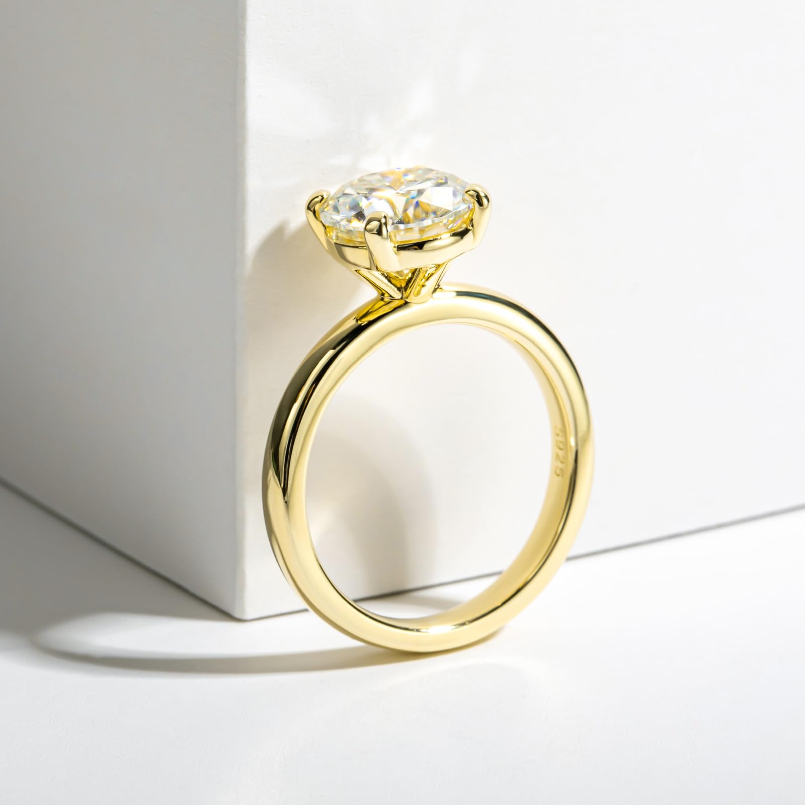 Moissanite Round Cut Engagement Ring for Women - D Color VVS1 Clarity, 14K Yellow Gold Plated 925 Sterling Silver Wedding Promise Band | Perfect for Proposals, Anniversaries & Special Occasions