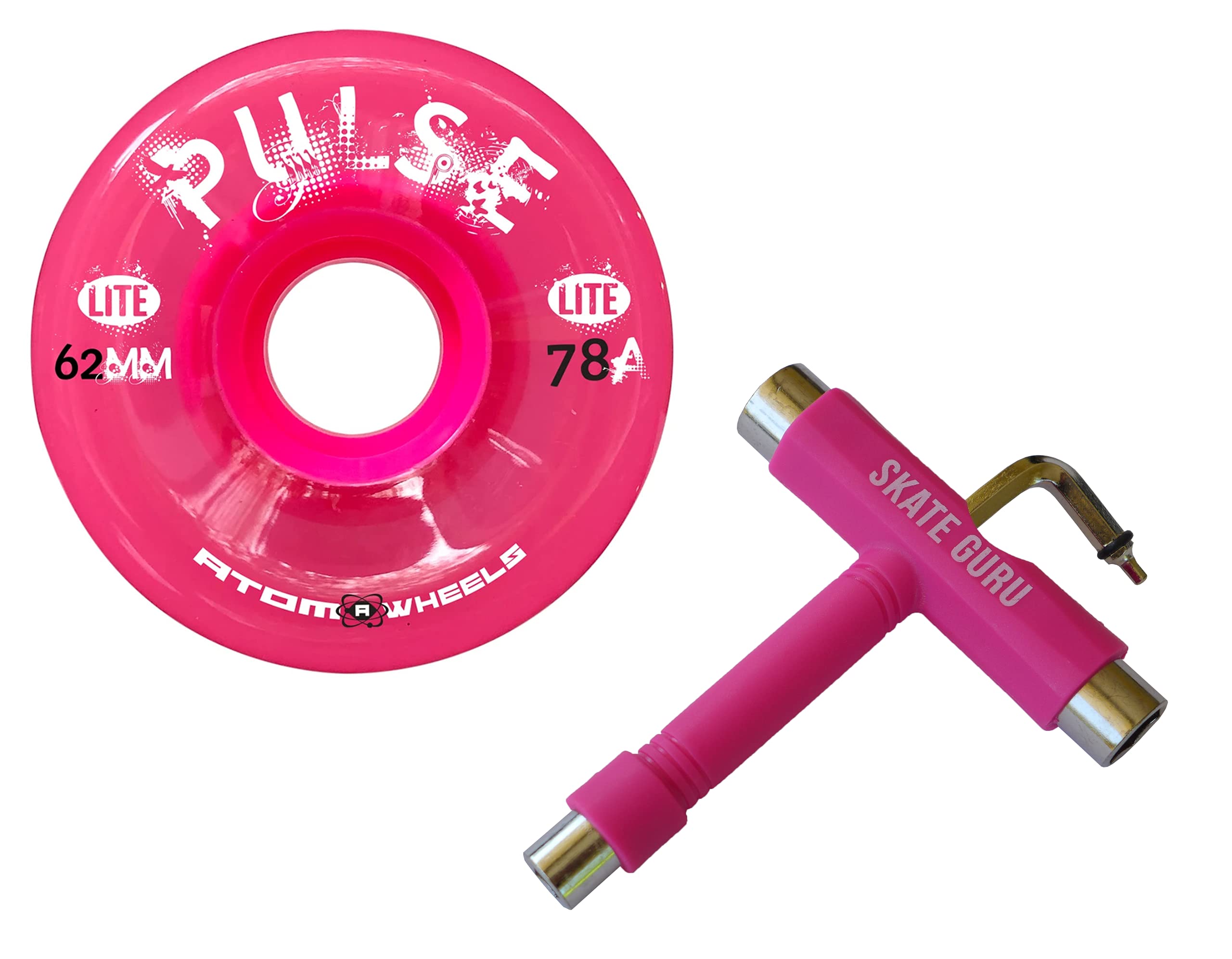 Atom Pulse Lite 62x33mm Pink Outdoor Quad Roller Skate Wheels (4-Pack) with Included Tool - Perfect for Park Skating, Trail Riding & Roller Derby