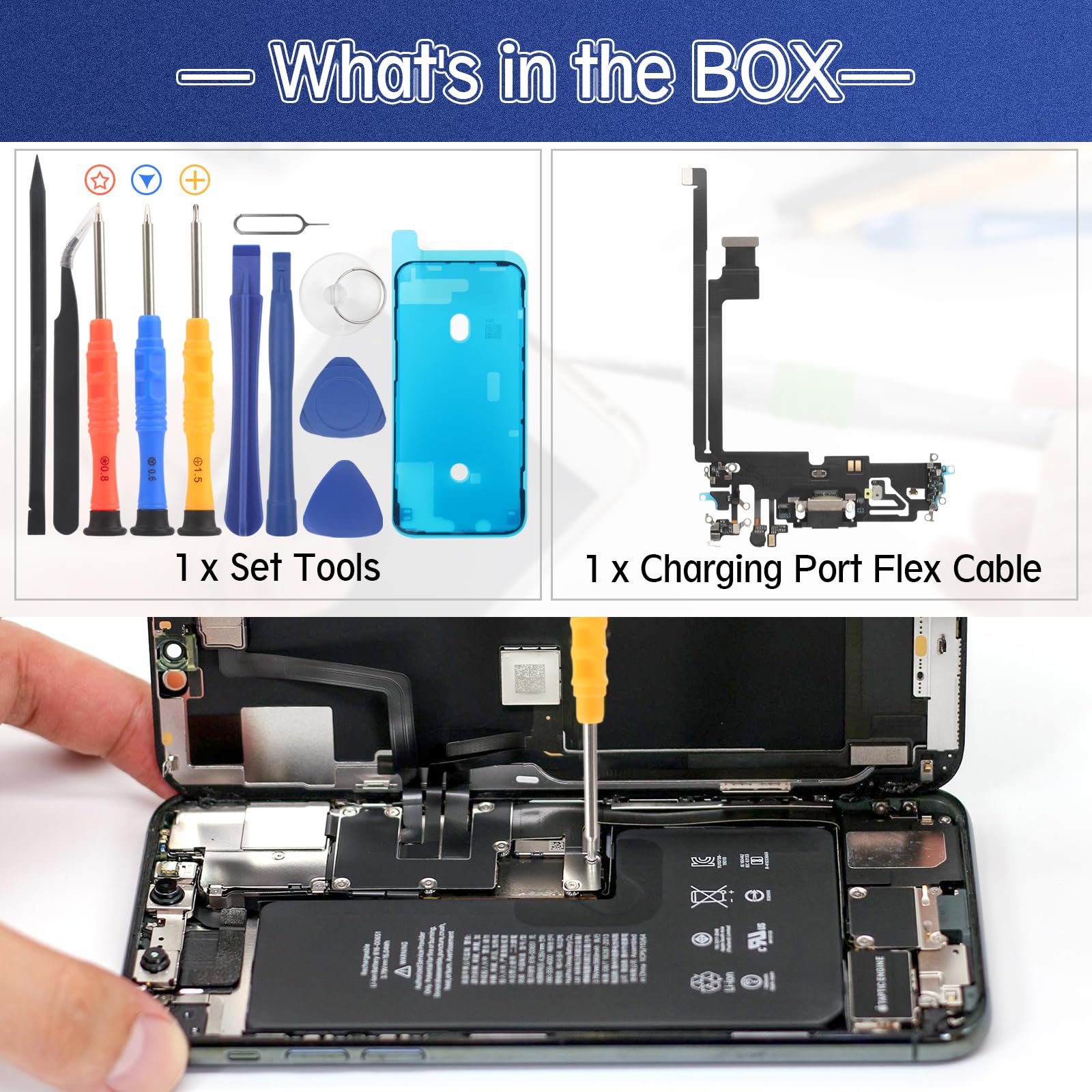 Original iPhone 12 Pro Max Dock Connector Replacement - USB Charging Port Flex Cable & Charger Dock Board Assembly with Repair Tools (Black) | Fix Charging Issues, DIY Phone Repair for iPhone 12 Pro Max