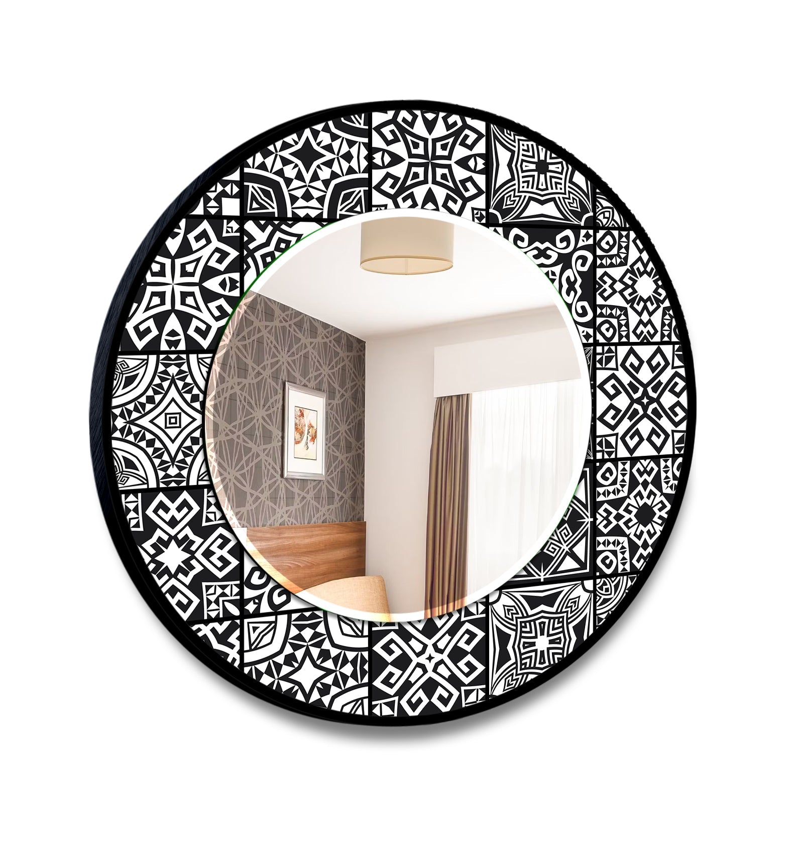 Vintage Black and White Mosaic Wall Mirror - Decorative Home Decor for Living Room, Bedroom, or Bathroom