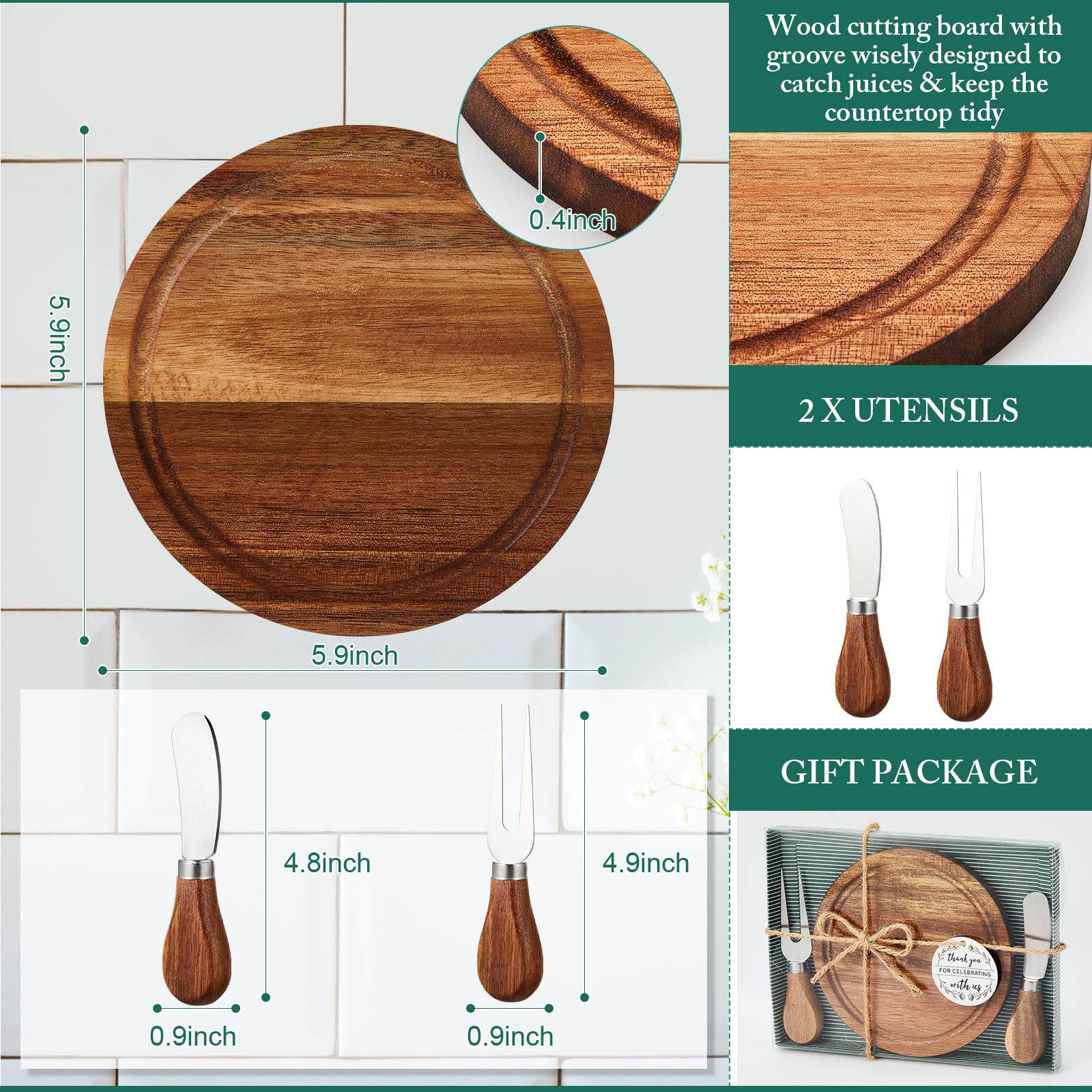 50 Sets Wooden Mini Charcuterie Boards with Knives & Forks - Acacia Cheese Board Set for Bridal Shower, Baby Shower & Wedding Party Favors - Bulk Thank You Gift Box for Guests - Perfect for Appetizer Serving, Cheese Platters & Charcuterie Displays