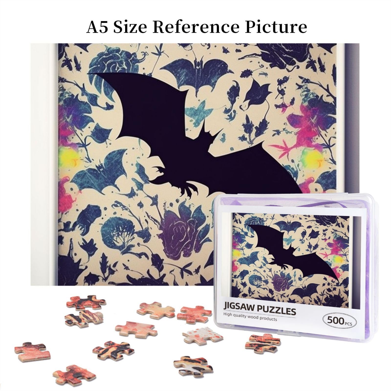 500-Piece Wooden Jigsaw Puzzle with Bat Print - Personalized Photo Puzzle for Adults - Classic Family Game for Wedding, Birthday & Valentine's Day Gifts (20.4