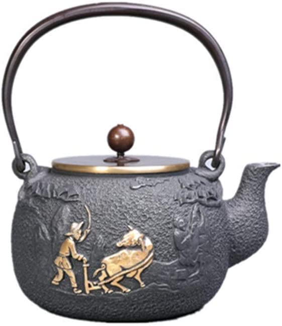 Premium Matte Iron Teapot with Cow Pattern - 1200ml High Strength Tea Kettle for Green Tea & Teabags | Perfect for Home Kitchen, Afternoon Tea, and Gift Giving