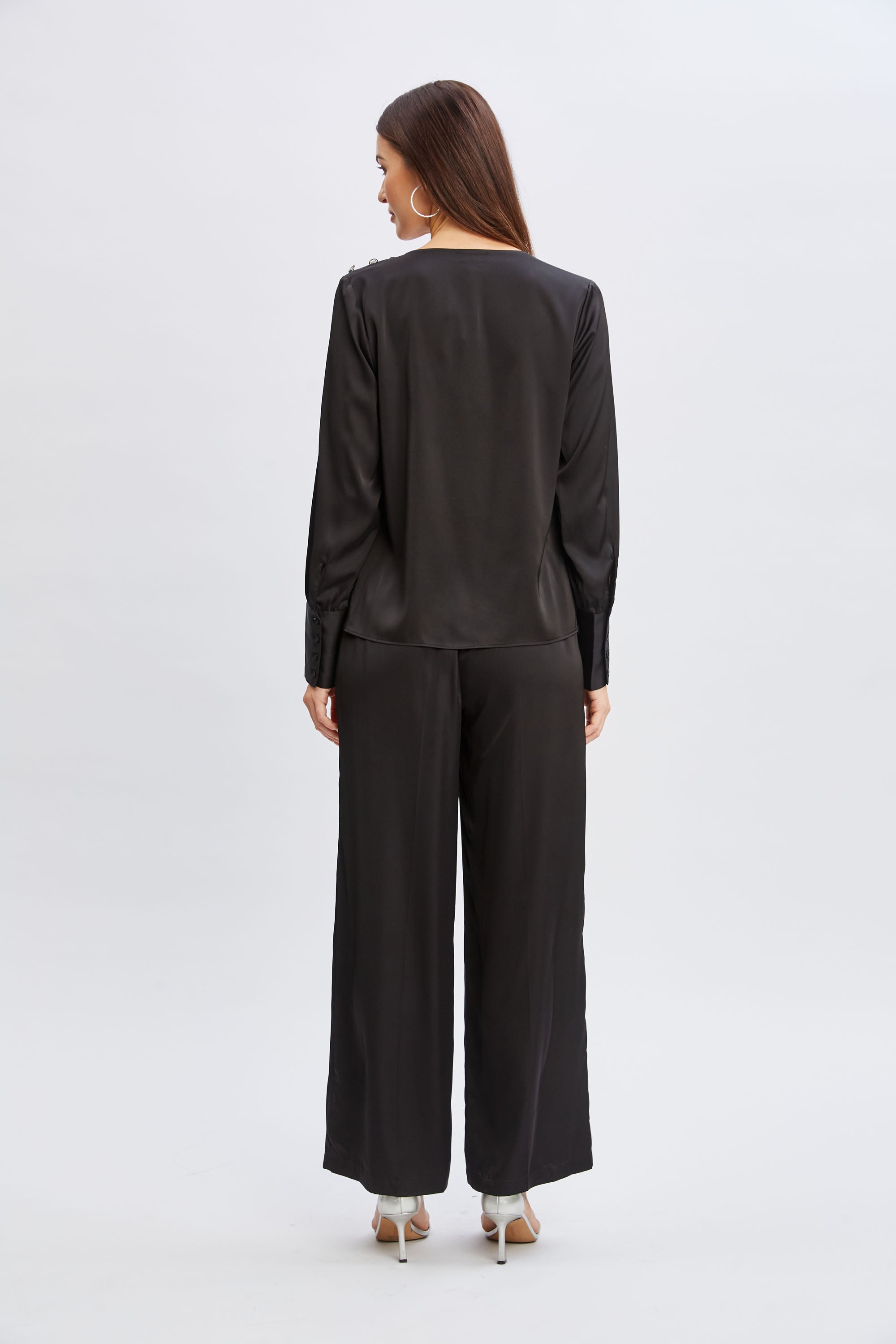 Tahari Women's Satin Cowl Neck Jewel Embellished Blouse - Elegant Evening Wear for Parties & Special Occasions
