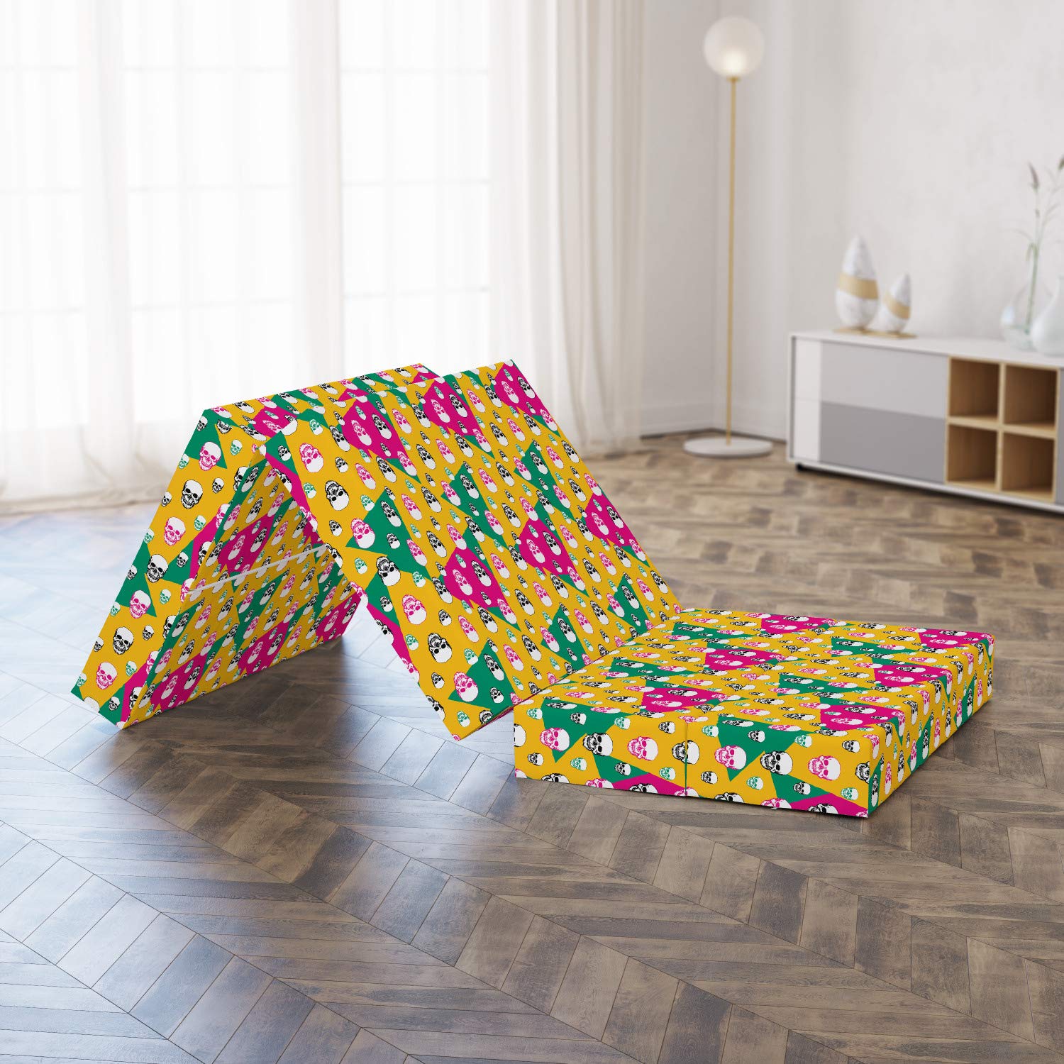 Ambesonne Geometric Foldable Mattress - Triangle Head Bones Design, 74.8