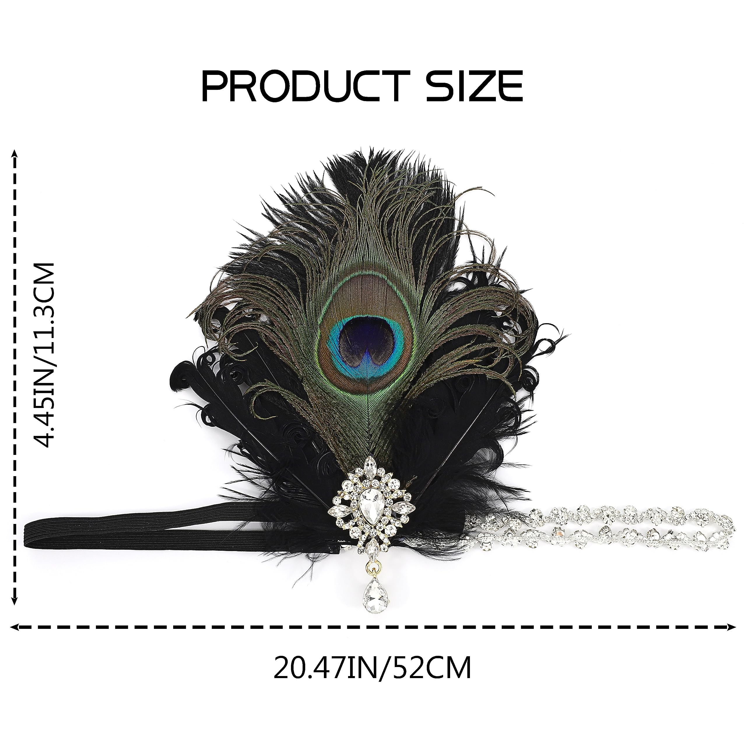 Peacock Feather Headband for Women - Elegant Black Sequin Rhinestone Hair Accessory for Parties, Weddings & Special Occasions (Pattern 2) | Perfect for Costumes, Prom, and Evening Events