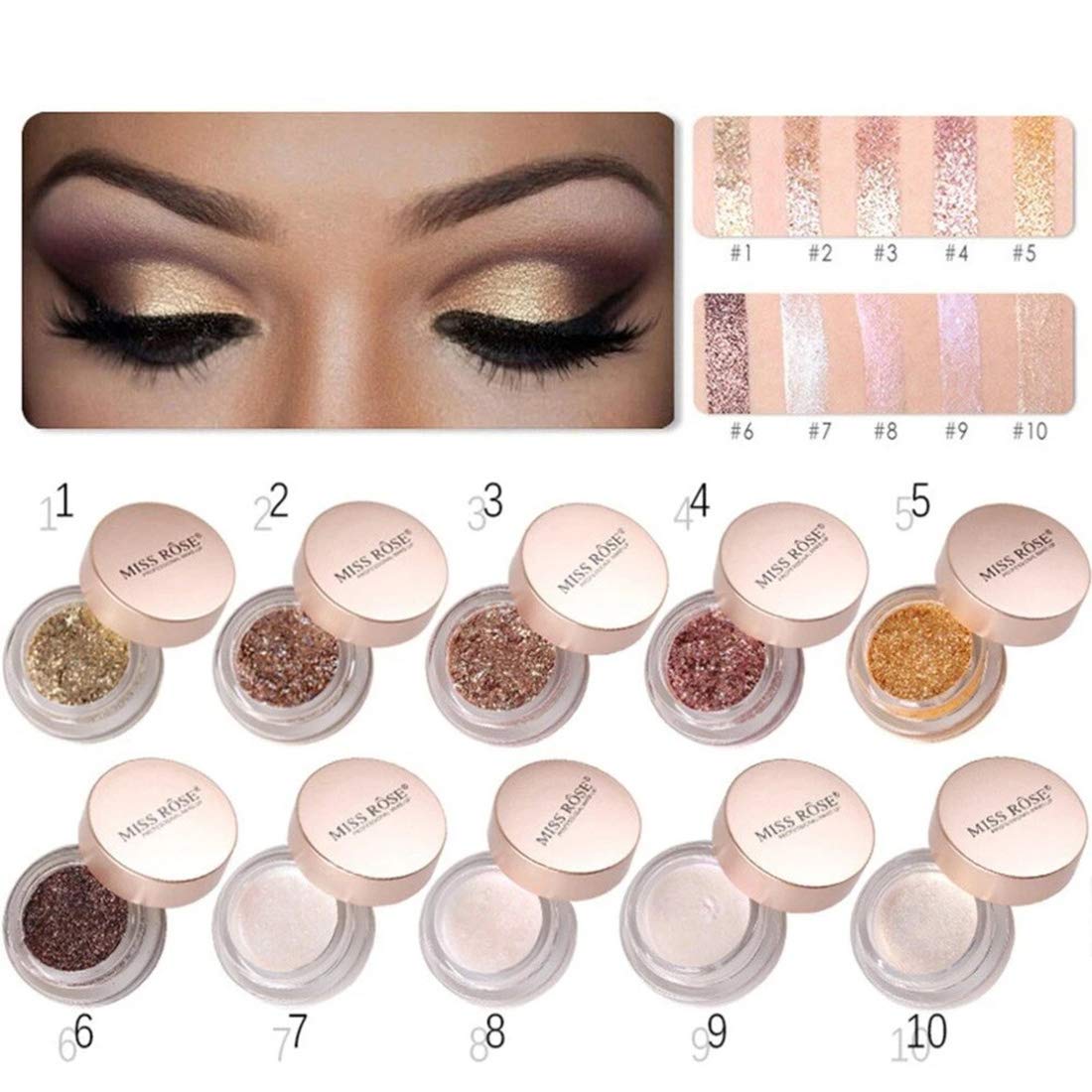 Miss Rose Sparkling Loose Shimmer Multicolor Eyeshadow Glitter Powder Pigment - Rose White (7001-38MT) | Long-Lasting Eye Makeup for Parties, Halloween & Special Occasions