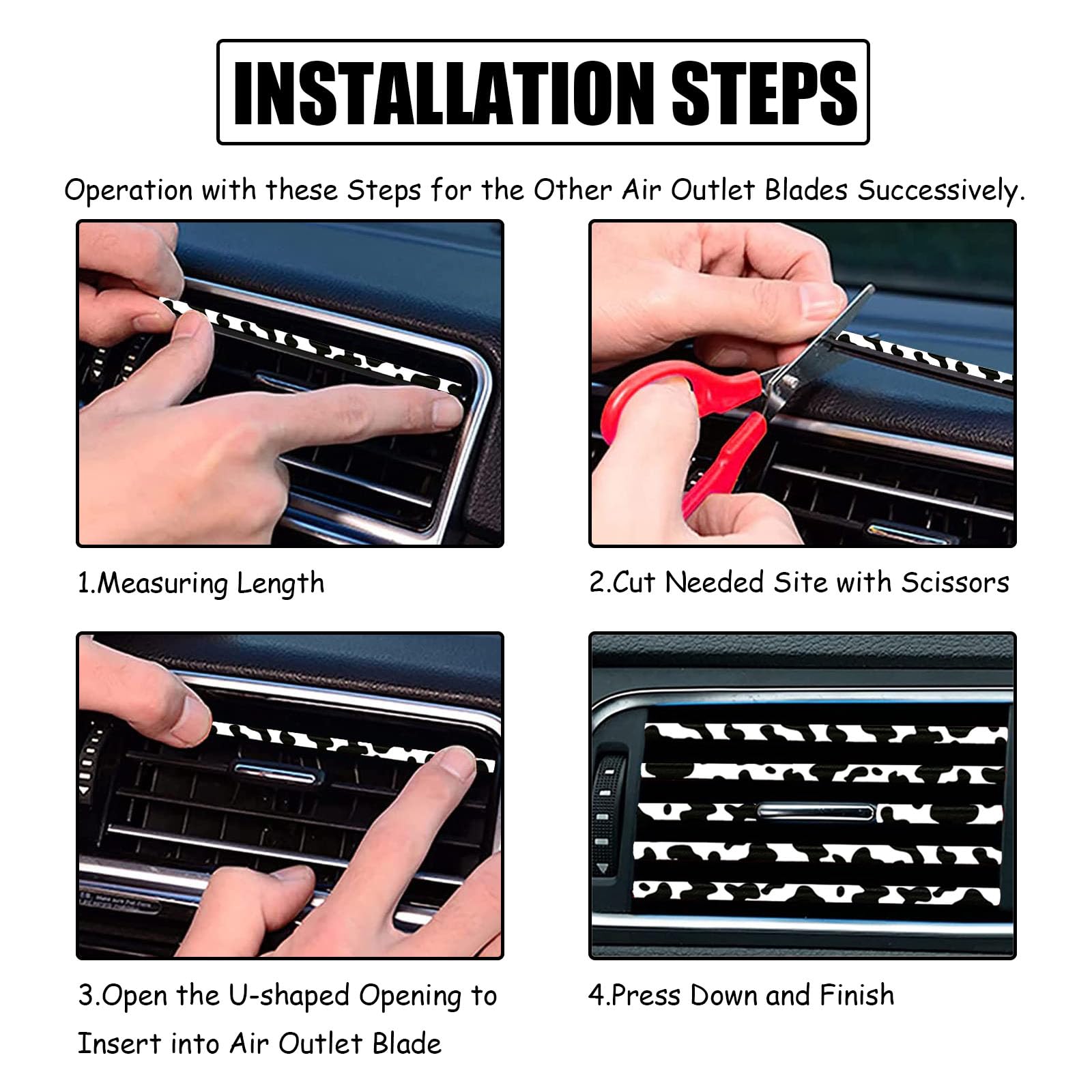 10-Piece Cow Print Car Air Vent Decorative Strips - Flexible Shiny Auto AC Vent Covers for All Vehicles (Black & White) | Stylish Interior Accessories for Cars, SUVs & Trucks