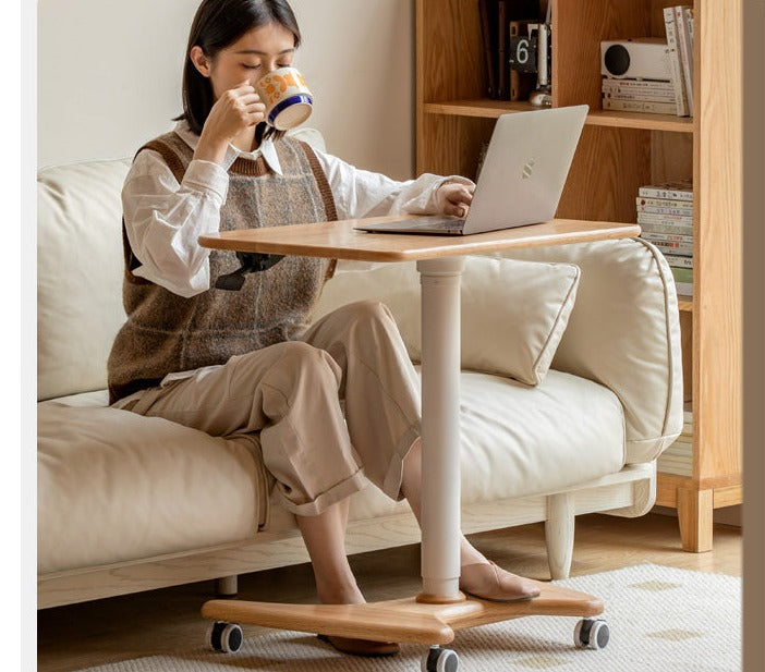 Solid Oak & Ash Wood Adjustable Height Standing Desk - Ergonomic Mobile Workstation for Home Office, Study & Workspace
