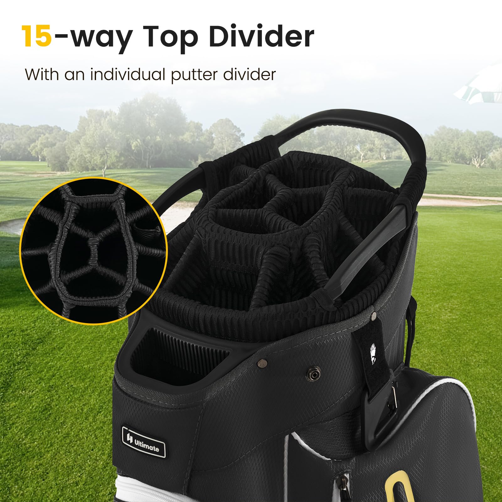 Goplus 15-Way Top Divider Golf Cart Bag with 7 Zippered Pockets, Cooler Compartment, Rain Hood & Umbrella Holder - Lightweight Golf Club Bag for Men & Women - Perfect for Golf Course, Driving Range & Tournament Play