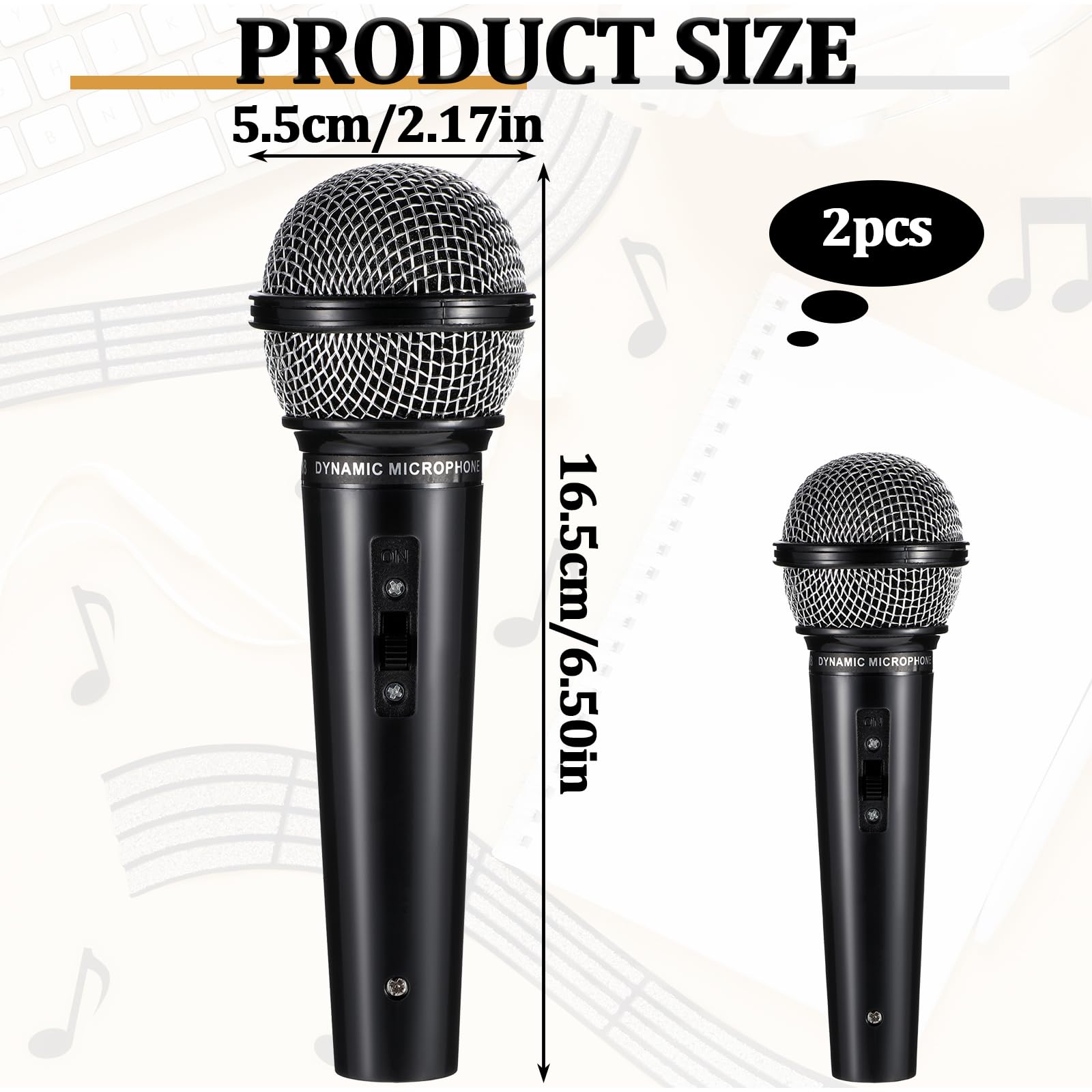 Prasacco 2-Pack Realistic Fake Microphone Toy for Kids - 6.5x2.1 Inch Plastic Karaoke Microphone Prop for Speech Practice, Singing, and Pretend Play - Perfect for Birthday Parties, Talent Shows & Home Performances