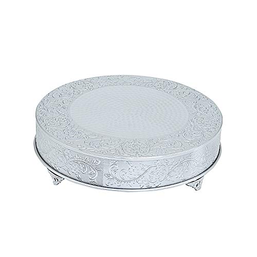 22-Inch Silver Round Embossed Cake Stand - Elegant Wedding & Birthday Dessert Display Pedestal for Centerpiece Decorations - Perfect for Party, Buffet, and Special Events