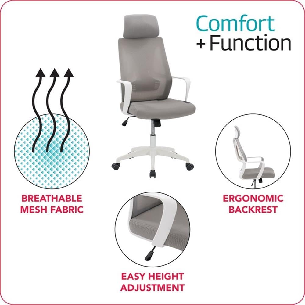 Ergonomic Fabric Mesh Office Chair with Adjustable Height - Gray & White - Perfect for Home Office, Workspace, and Gaming Desks