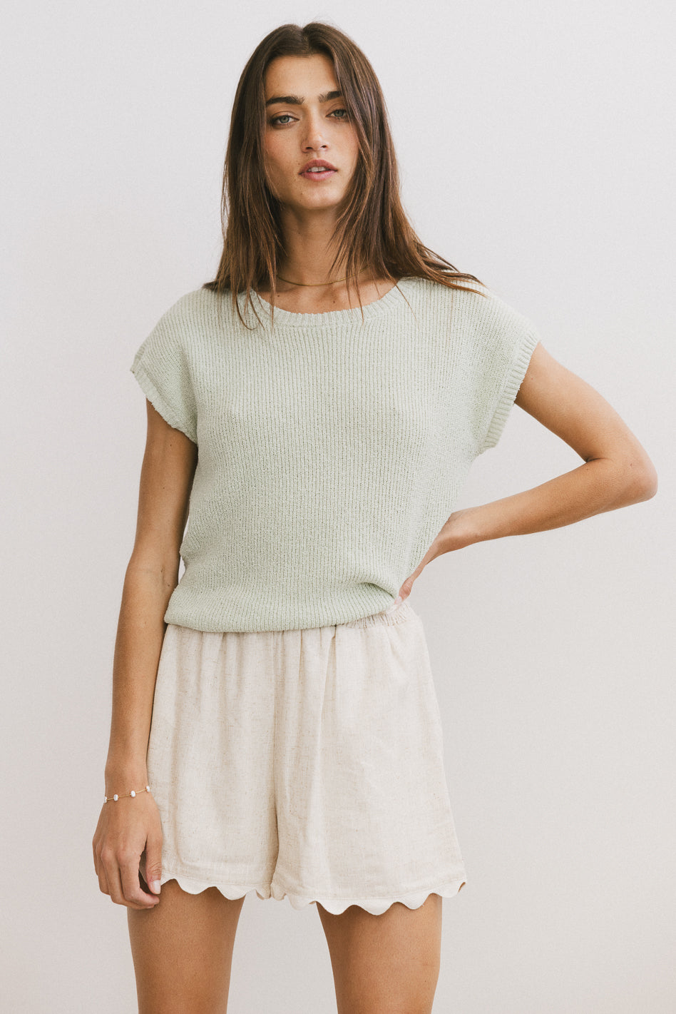 Women's Sage Green Amy Knit Top - Soft Casual Crewneck Sweater for Fall & Winter | Perfect for Office, Dates & Cozy Evenings