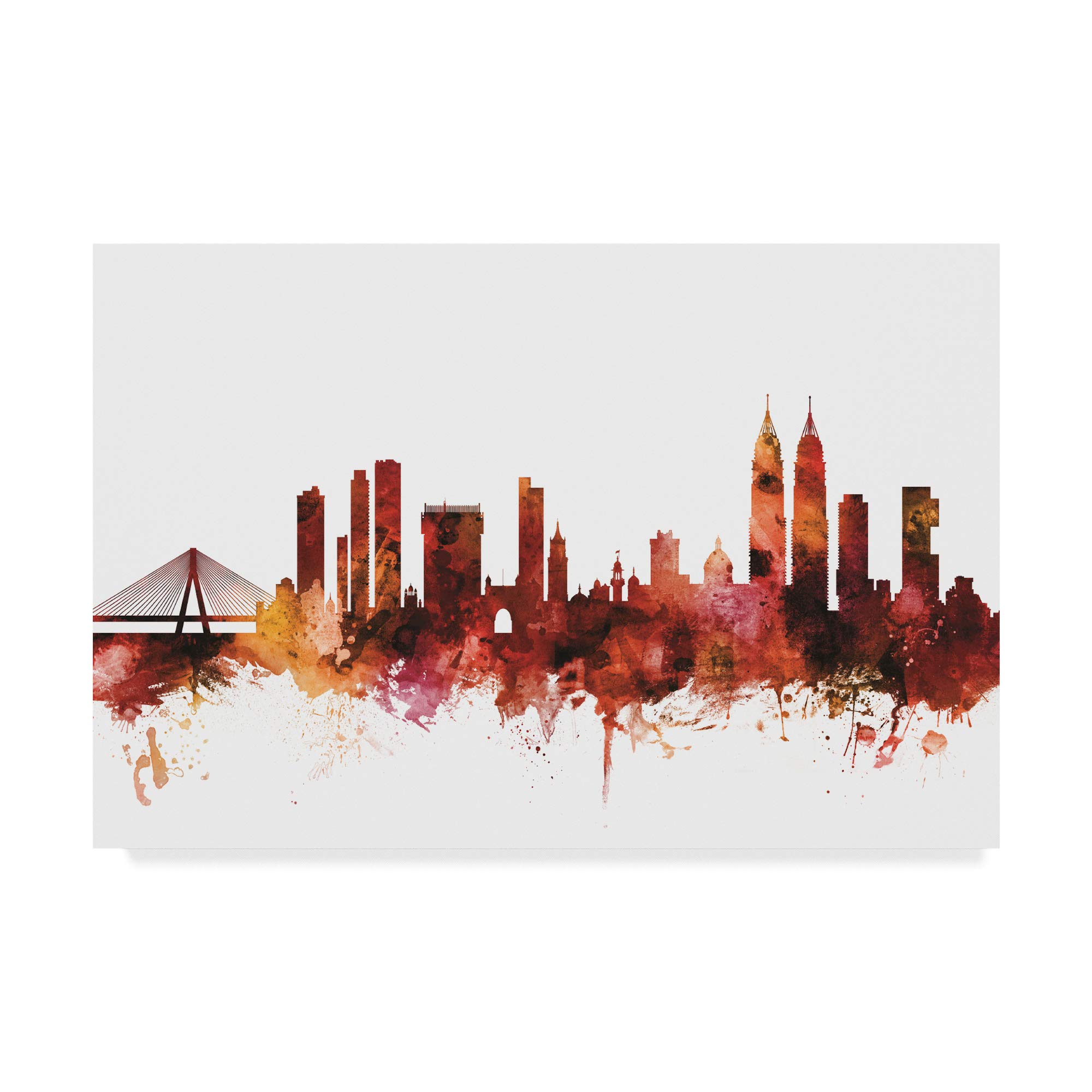 Michael Tompsett Mumbai Skyline India Bombay Red Art Print - 16x24 Inches - Premium Trademark Fine Art - Perfect for Home Decor, Office Wall Art & Gift Ideas